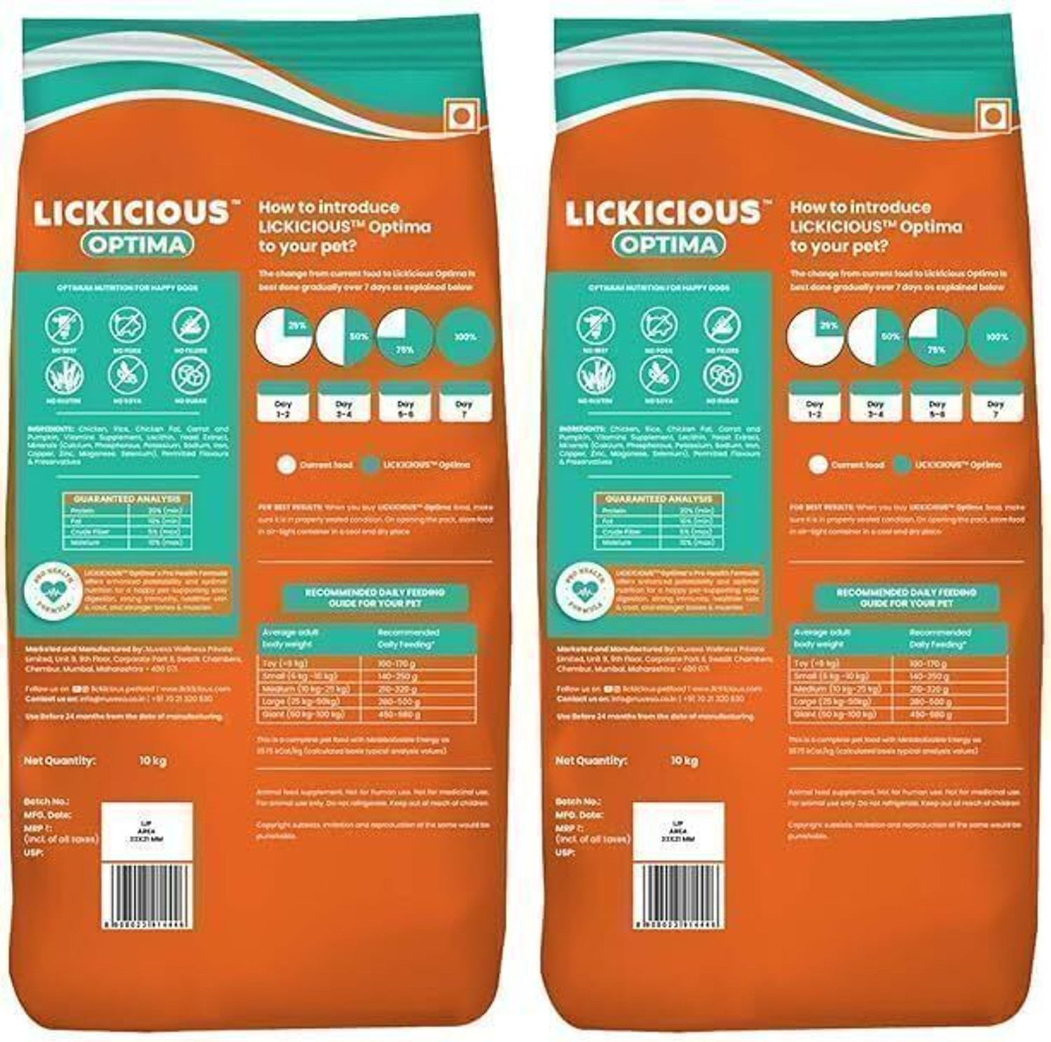 Image of LICKICIOUS Optima Dog Food | Complete & Balanced Nutrition | Great Taste & Easy Digestion | Chicken, Vegetable 20 kg (2x10 kg) Dry Adult Dog Food