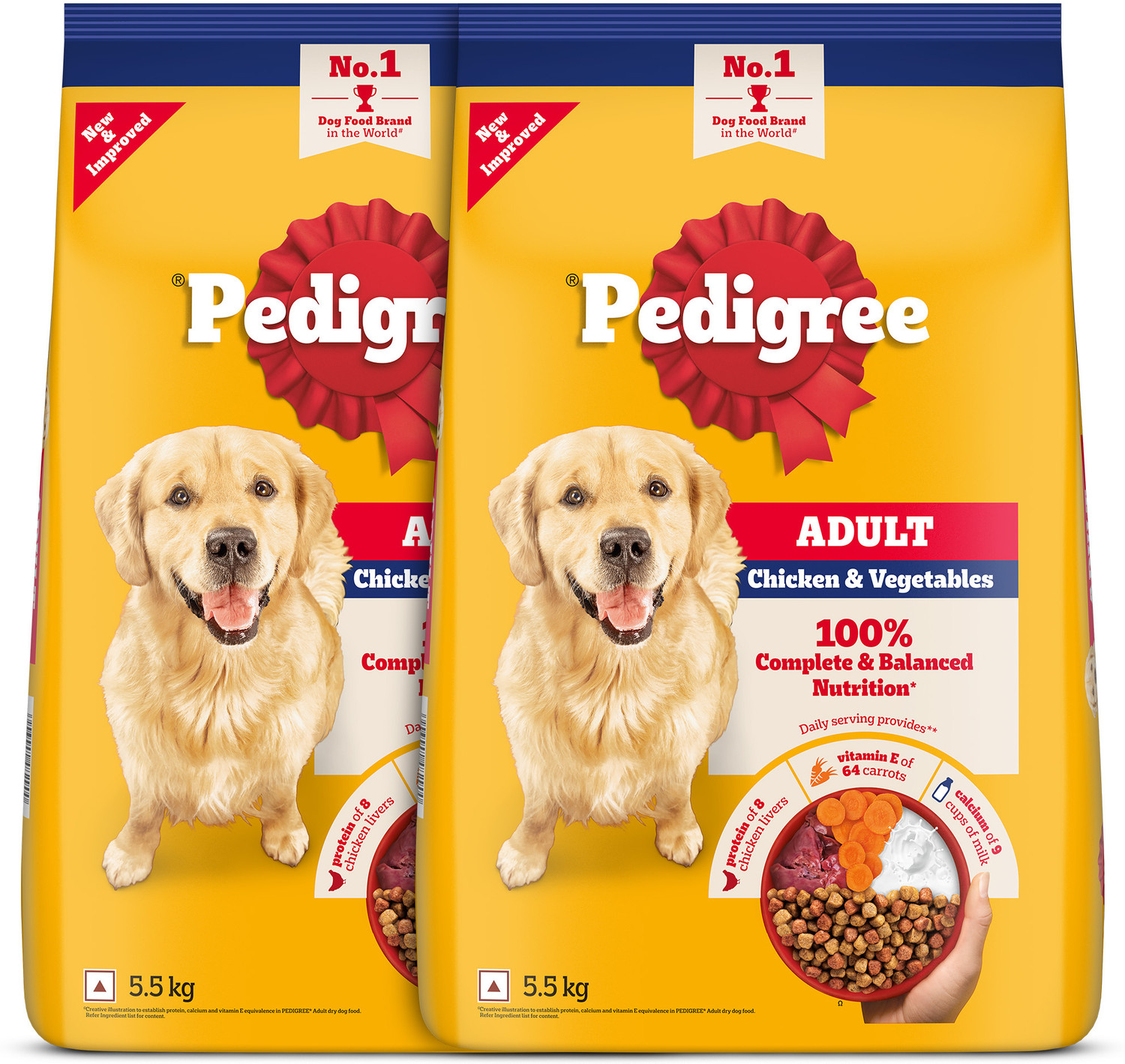 Image of PEDIGREE 100% Nutrition Chicken, Vegetable 11 kg (2x5.5 kg) Dry Adult Dog Food