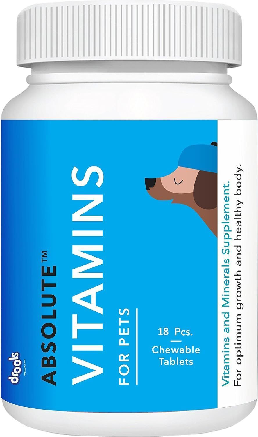 Image of Drools Absolute Calcium Tabs,Vitamin Tabs and Skin Coat Tabs 18 Pcs Each Chicken 0.2 kg (2x0.1 kg) Dry Adult, Young, Senior Dog Food