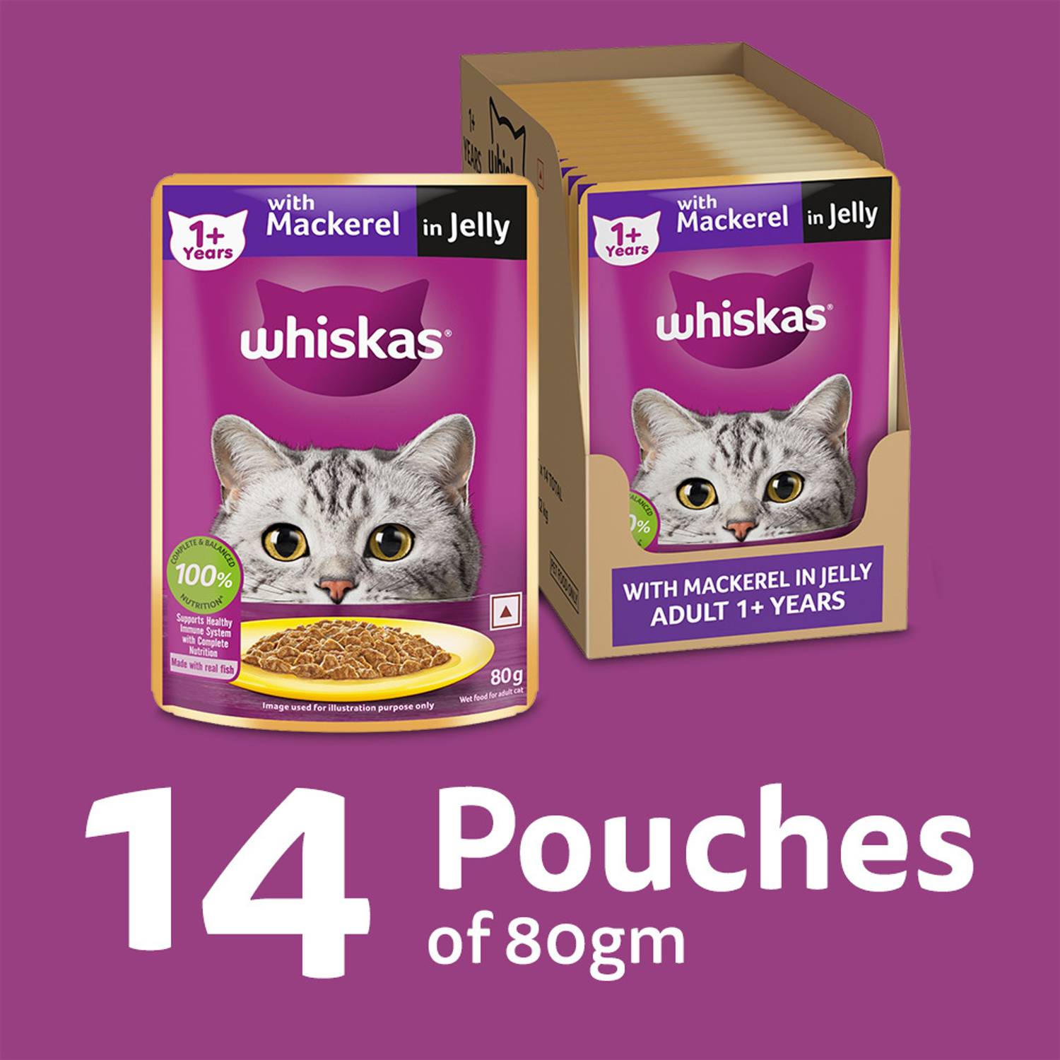 Whiskas Mackerel in Jelly 1.12 kg Pack of 14 · 80 g (1.12 kg total) - Image 2