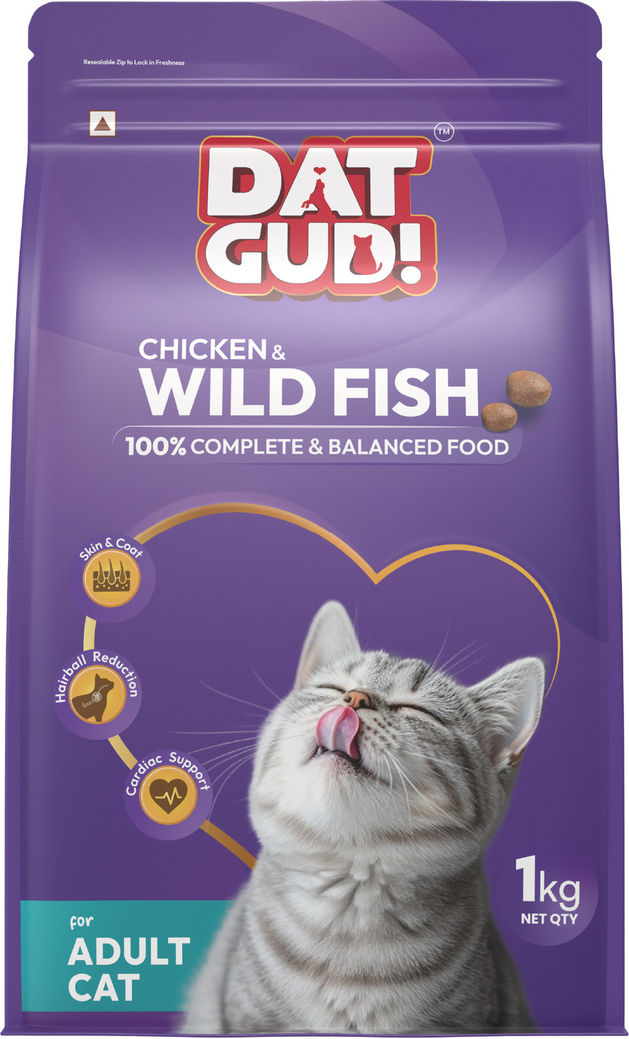 Image of DatGud Chicken & Wild Fish, Adult Dry Cat Food Fish 1 kg Dry Adult Cat Food