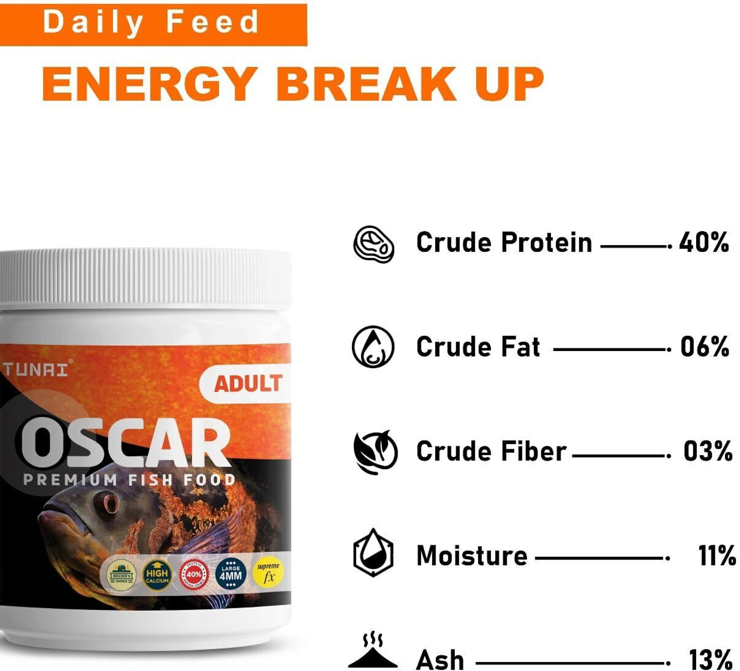 Image of TUNAI Supreme Formula Oscar Fish Food with 40% Protein&Vitamins For Color Enhancement Shrimp 0.5 kg Dry Adult, New Born, Senior, Young Fish Food