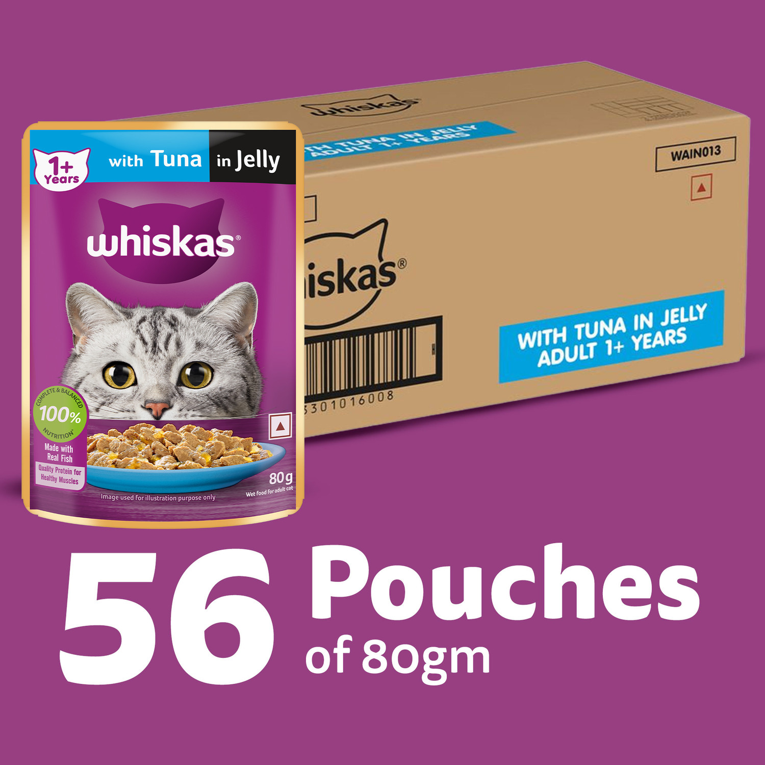 Image of Whiskas (1+ Years) Tuna 4.48 kg (56x0.08 kg) Wet Adult Cat Food