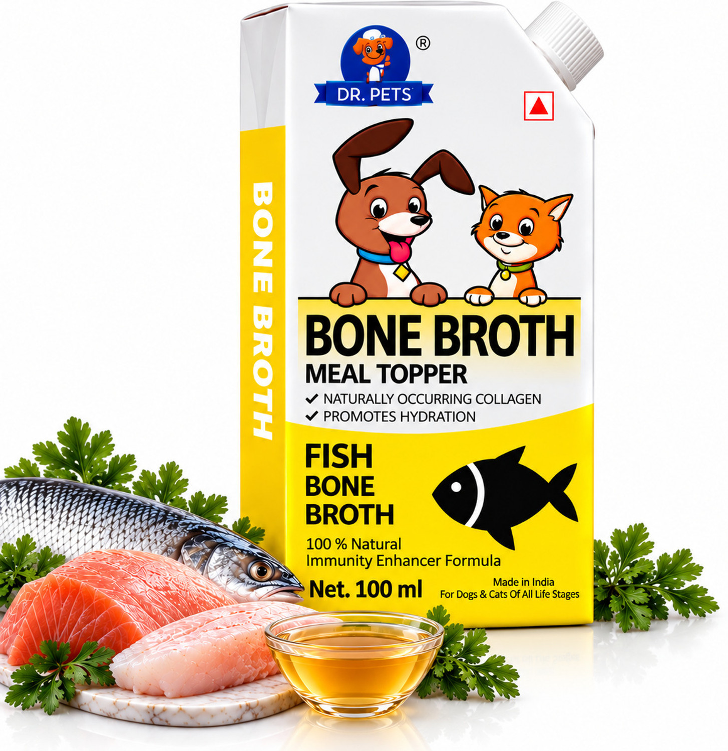 Image of Dr.pets Fish Bone Broth Gravy Food Meal Topper Wet Food for Dogs & Cats |100ml Fish 0.1 kg Wet All Life Stages Dog Food