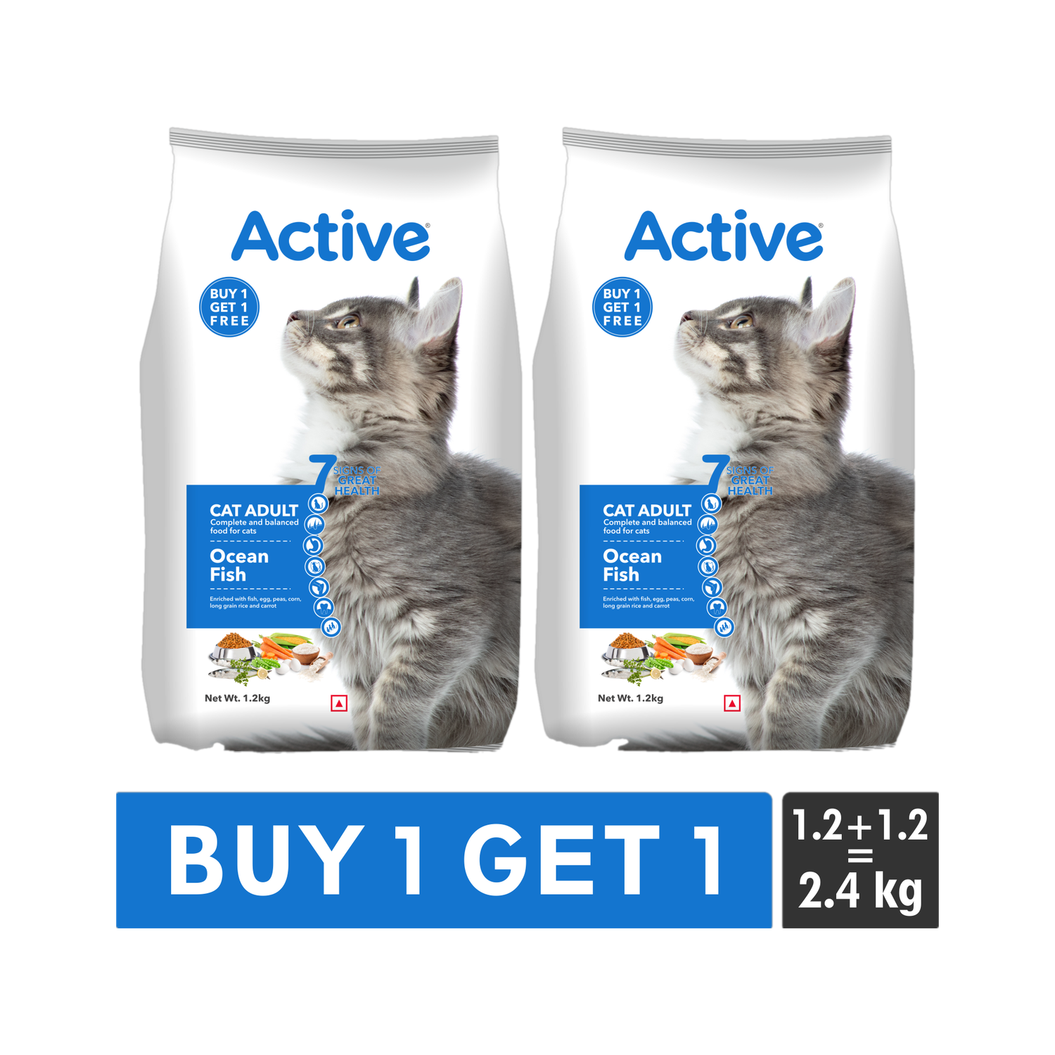 Active Ocean Fish Dry Adult Cat Pack of 2 · 1.2 kg (2.4 kg total)