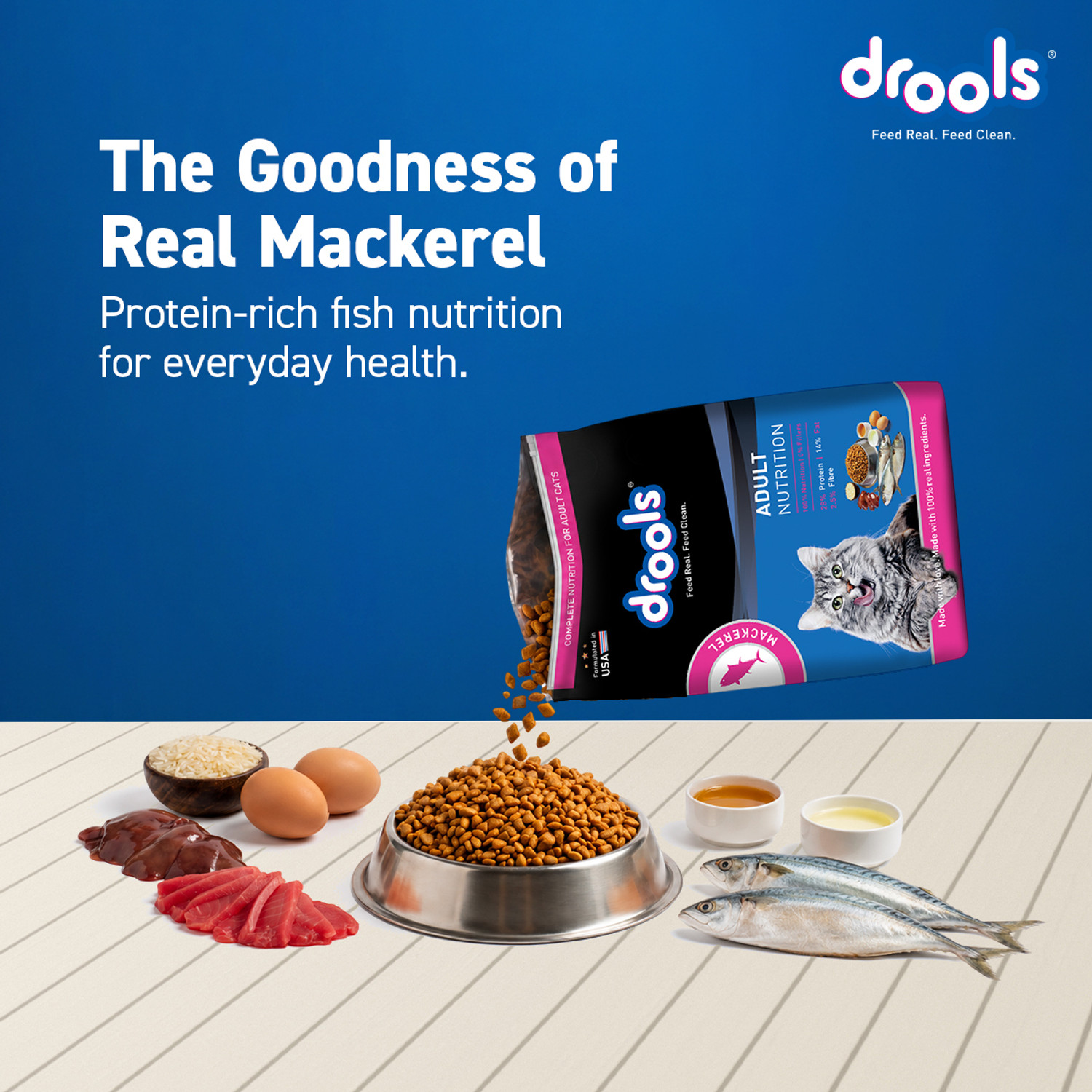 Image of Drools (2.8kg+1kg) Mackerel 3.8 kg (2x1.9 kg) Dry Adult Cat Food