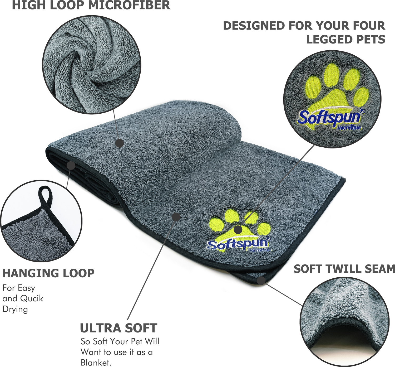 Image of SOFTSPUN Microfiber pet towel dog & cat Grooming Gloves for Dog & Cat