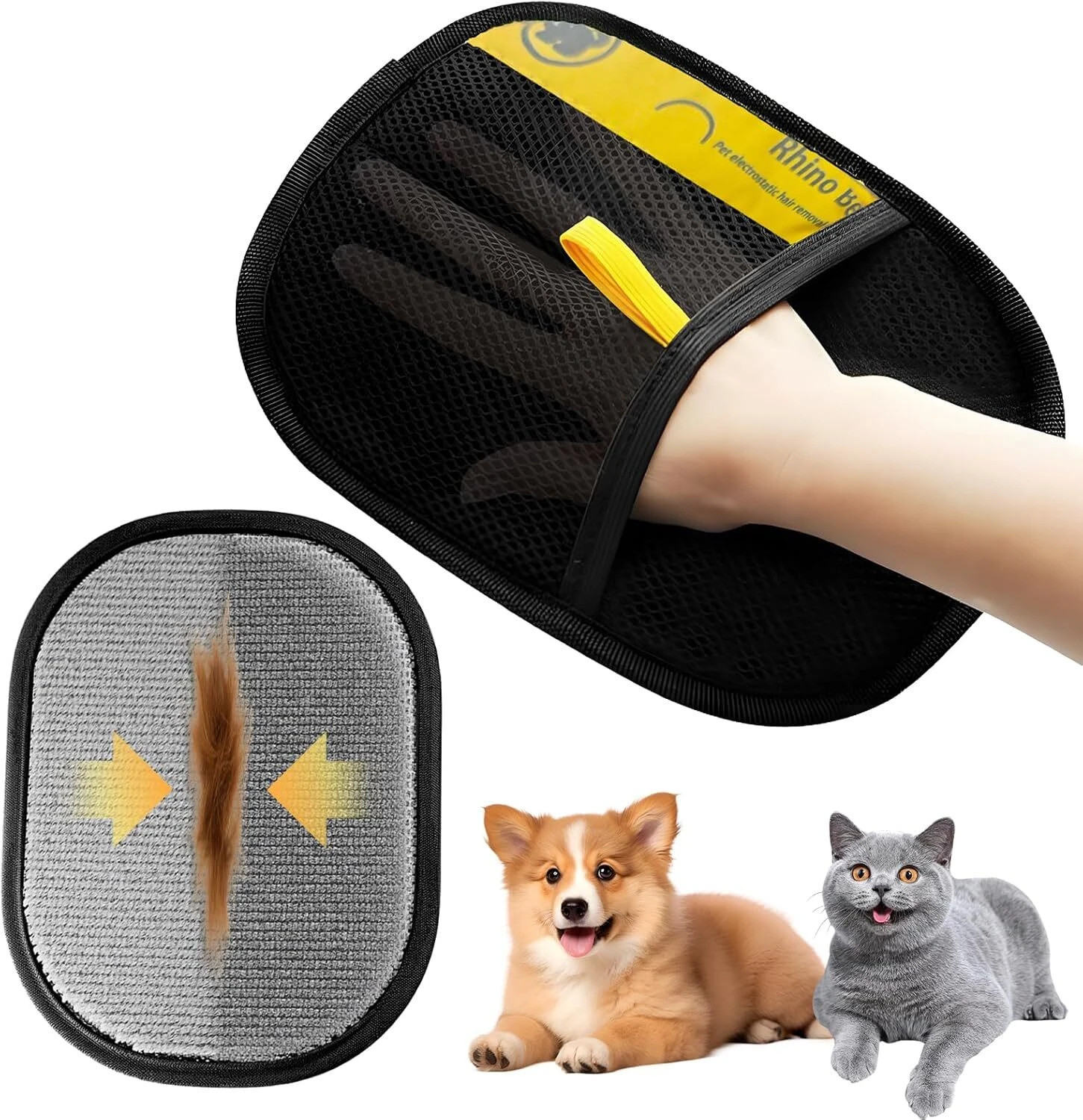 Image of SEVENSPACE Pet Hair Remover Gloves for Dog Cat Hair on Clothes, Sofa, Carpet, Car Grooming Gloves for Dog & Cat