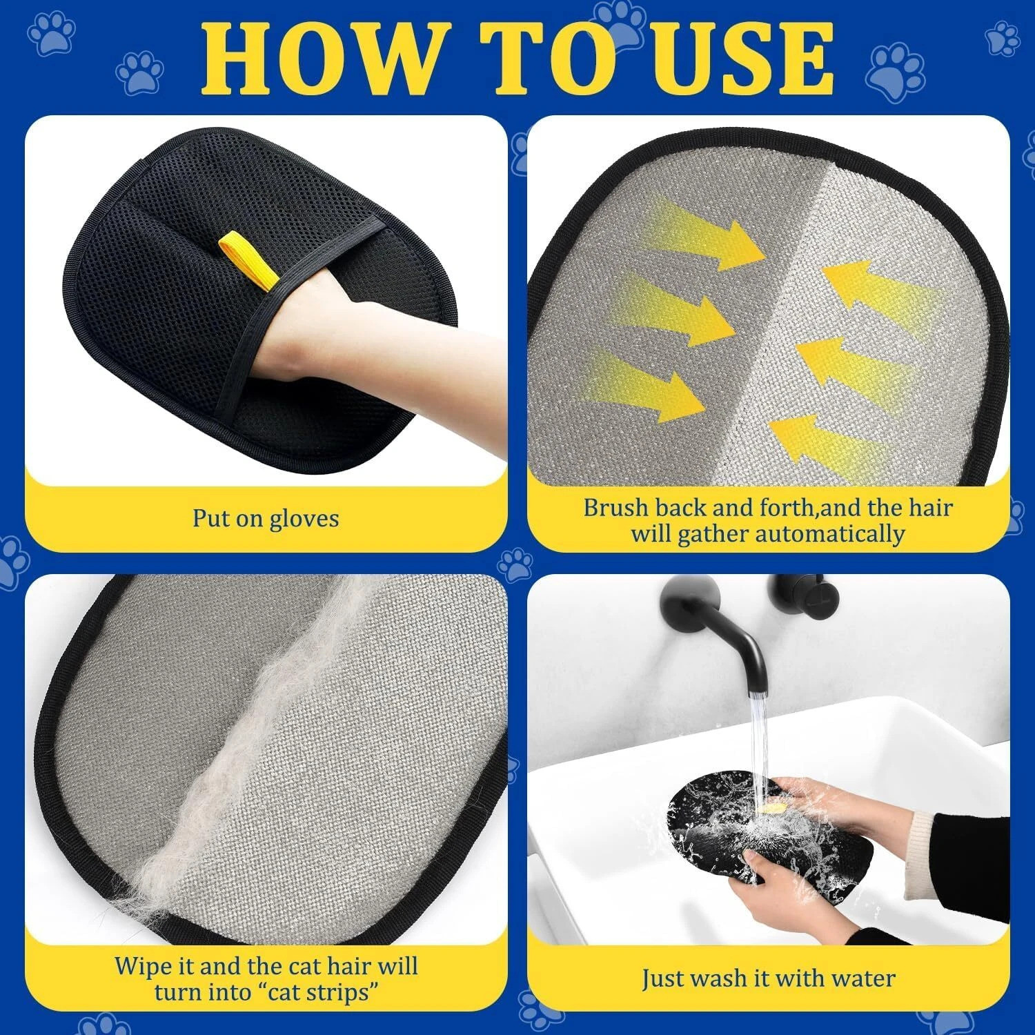Image of SEVENSPACE Pet Hair Remover Gloves for Dog Cat Hair on Clothes, Sofa, Carpet, Car Grooming Gloves for Dog & Cat
