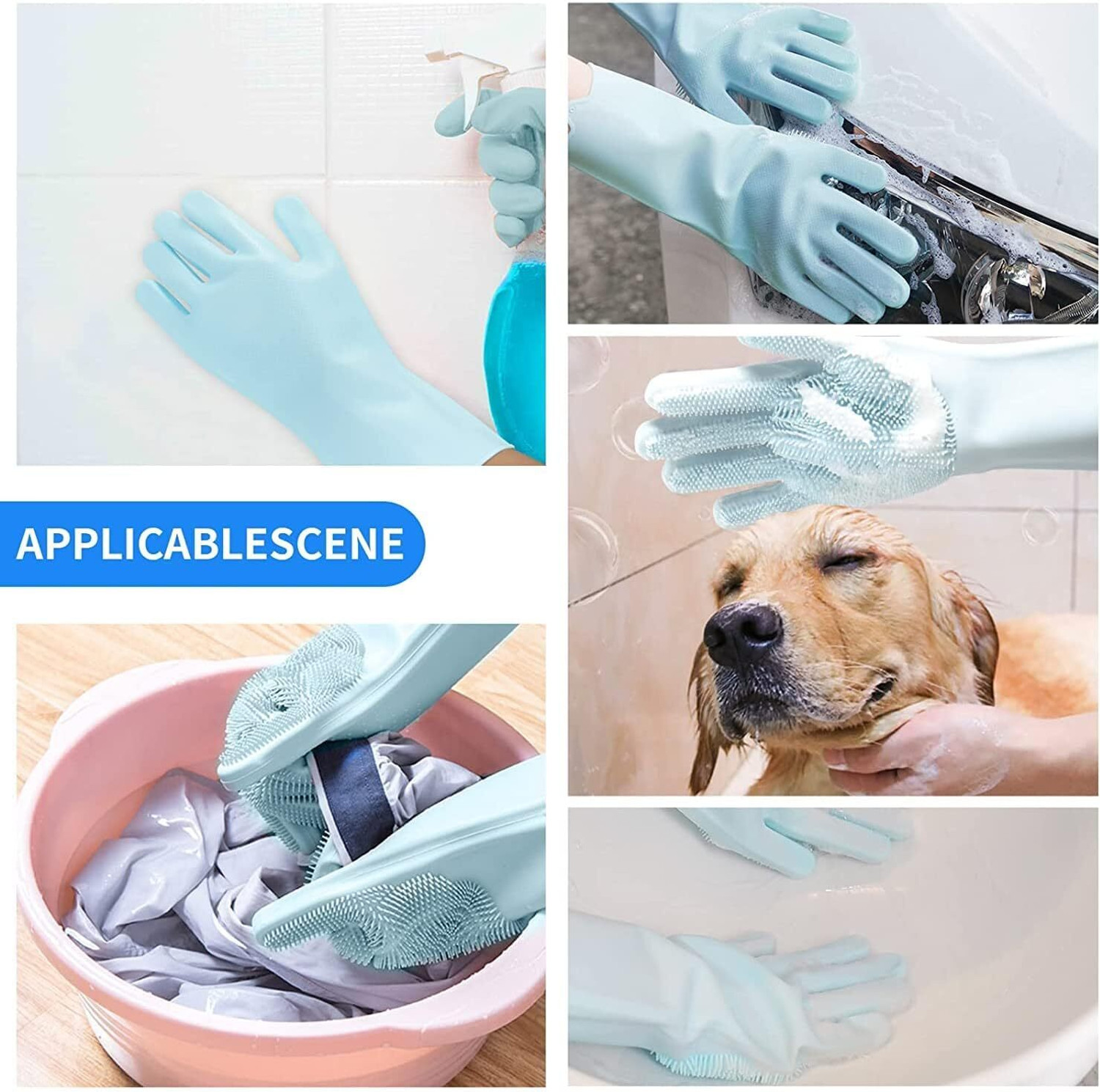 Image of Donizard Premium Silicone Scrubber Cleaning Gloves Waterproof Wet and Dry Glove Set