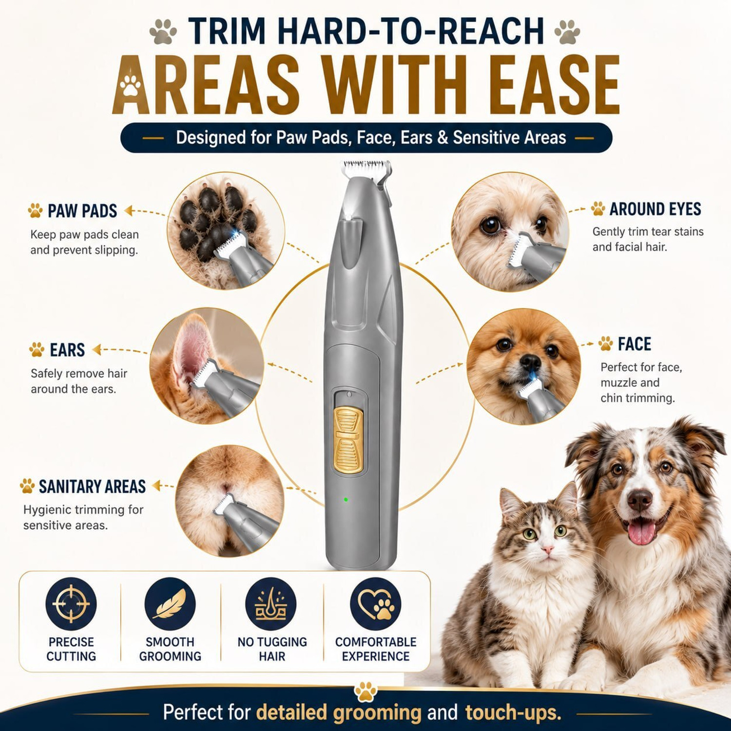 Image of Mcbazel Pet Paw Trimmer 2-Speed Rechargeable Dog & Cat Grooming Clipper for Safe Use Grey Pet Hair Trimmer