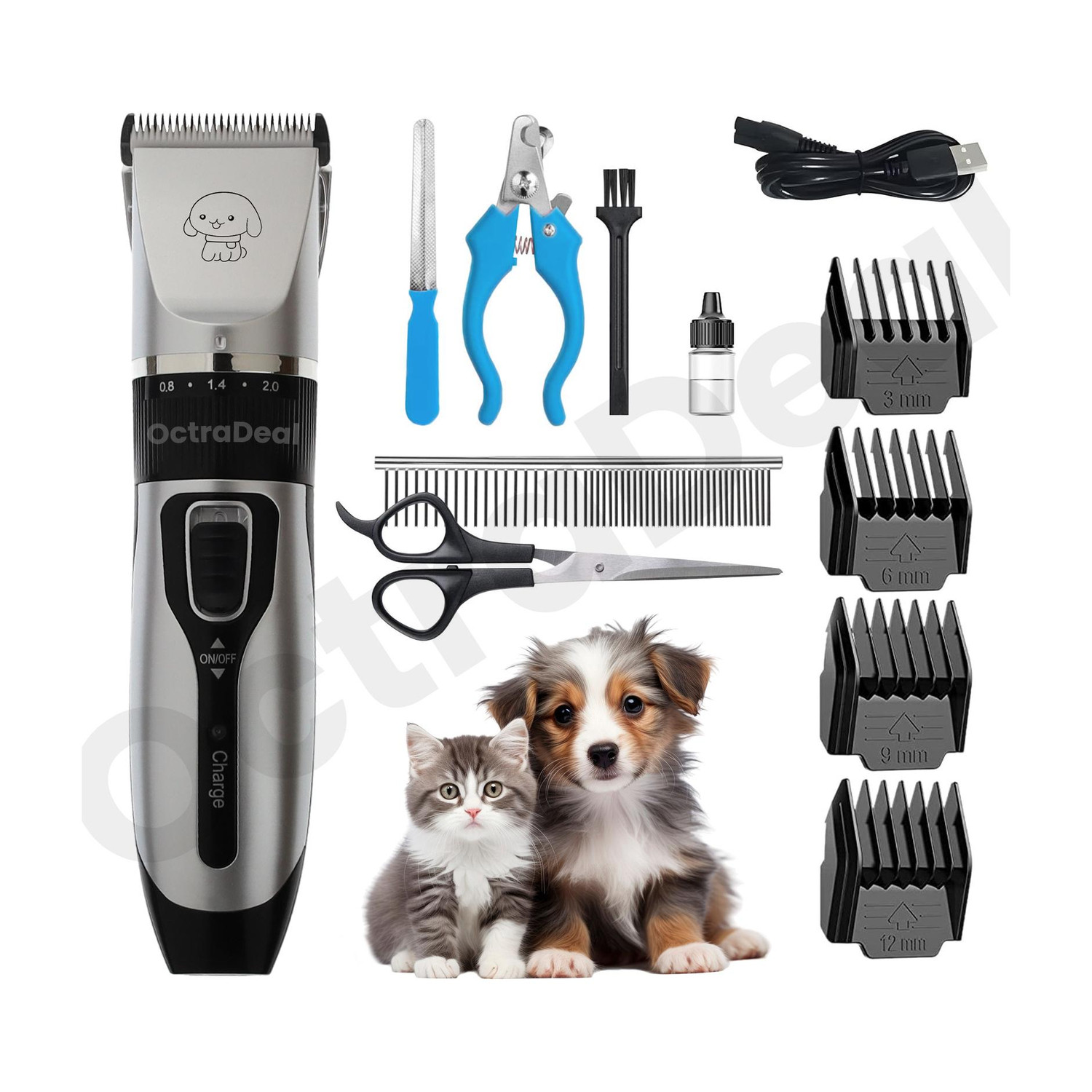 Godworks Dog & Cat Grooming Kit Low Noise Electric Rechargeable Cordless Cutter Silver Pet Hair Trimmer