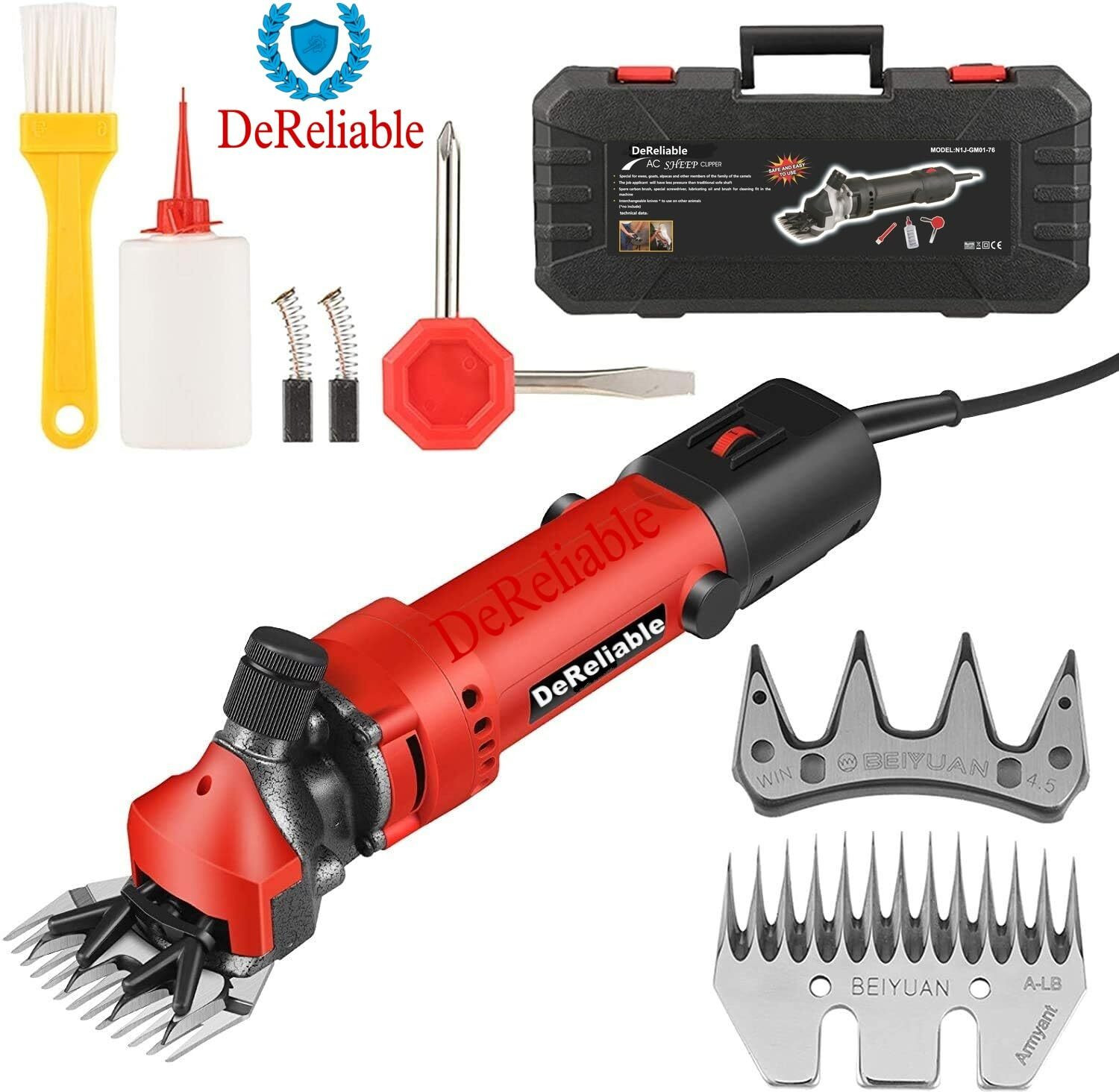 Image of DeReliable 1200W Sheep hair cutting machine with 1 extra Blade, 6 Speed control Red, Orange Pet Hair Trimmer