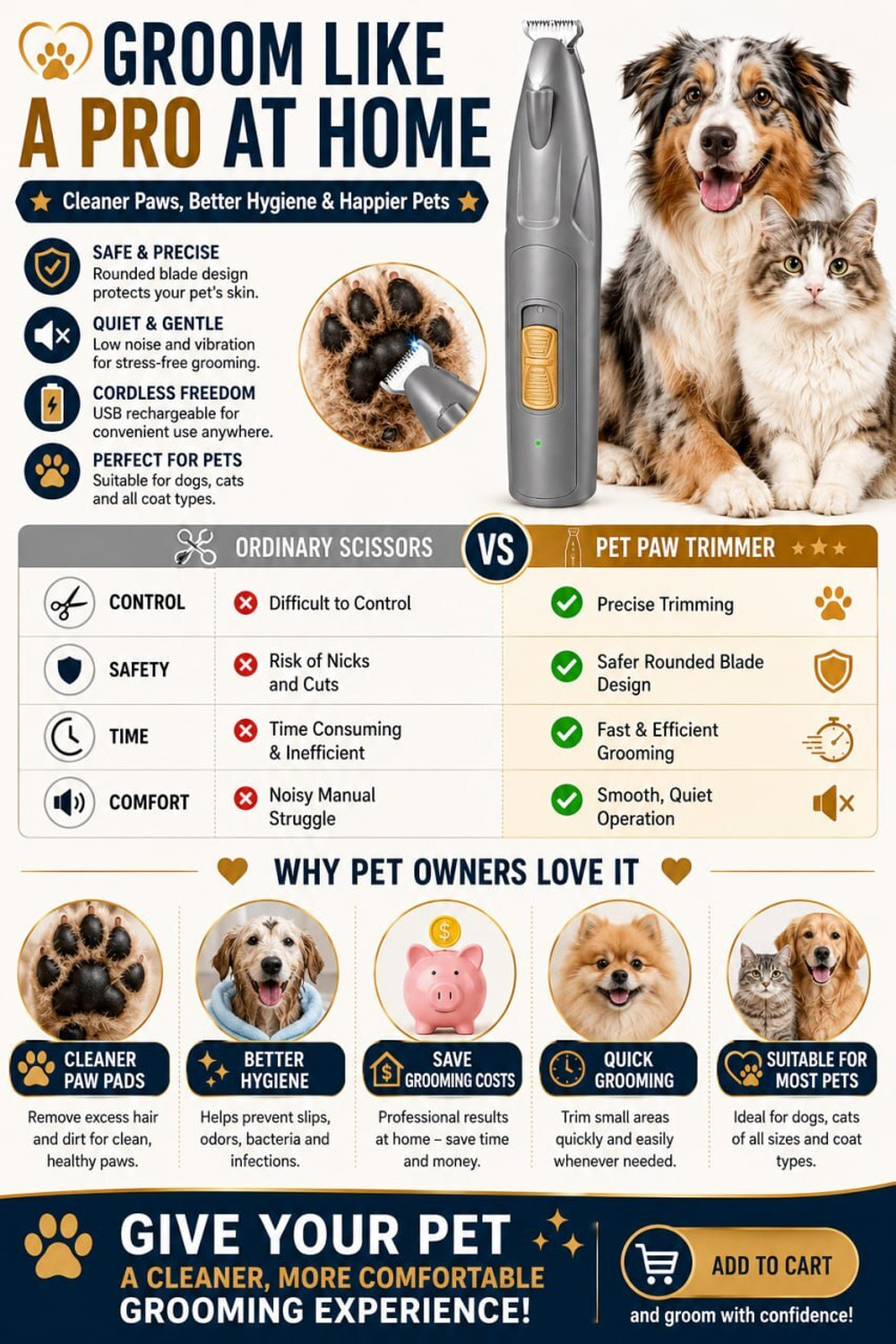 Image of Mcbazel Pet Paw Trimmer 2-Speed Rechargeable Dog & Cat Grooming Clipper for Safe Use Grey Pet Hair Trimmer