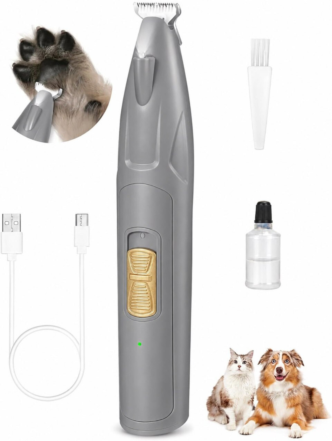 Image of Mcbazel Pet Paw Trimmer 2-Speed Rechargeable Dog & Cat Grooming Clipper for Safe Use Grey Pet Hair Trimmer