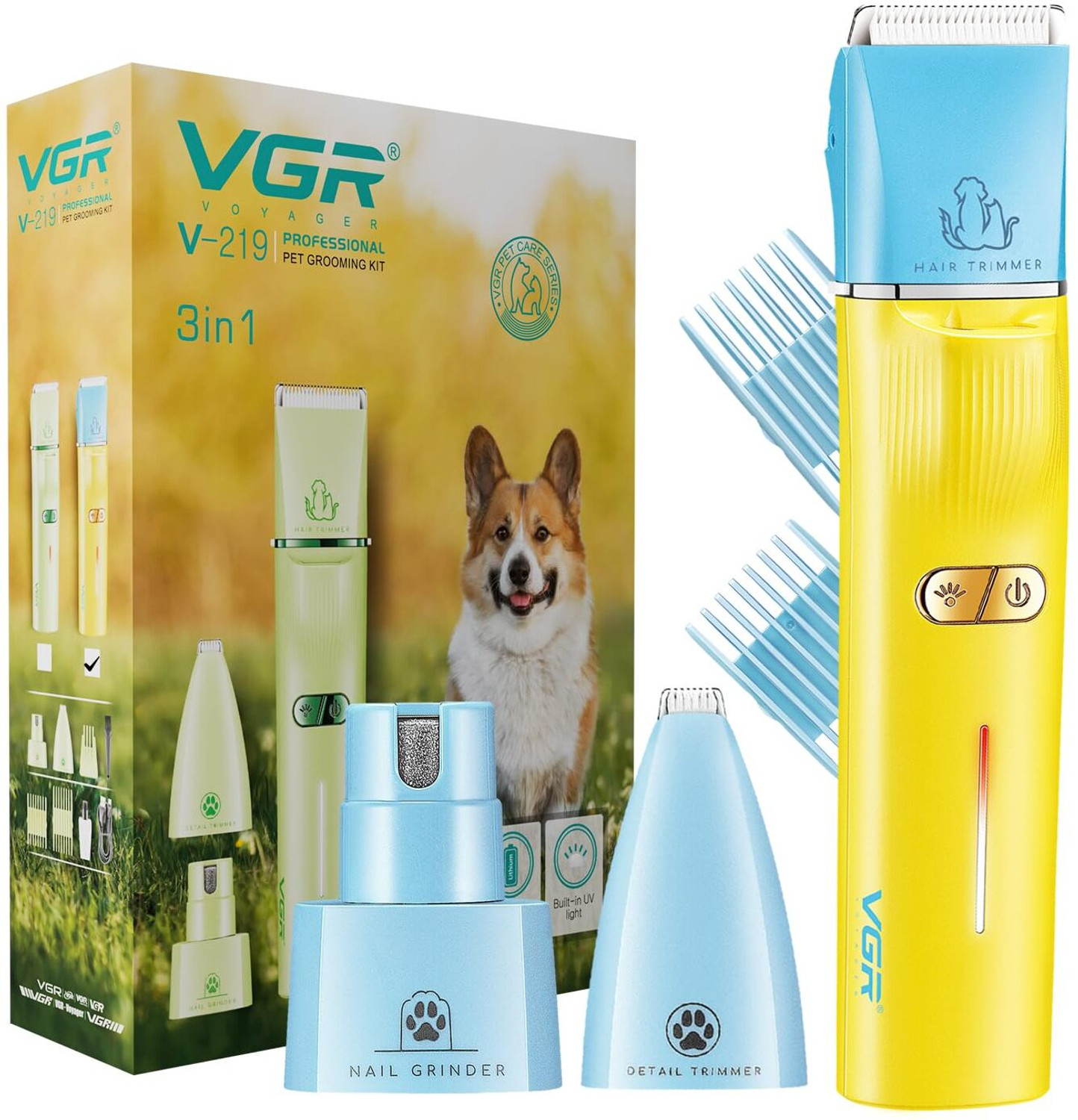 VGR V-219 3-in-1 Yellow Pet Hair Trimmer