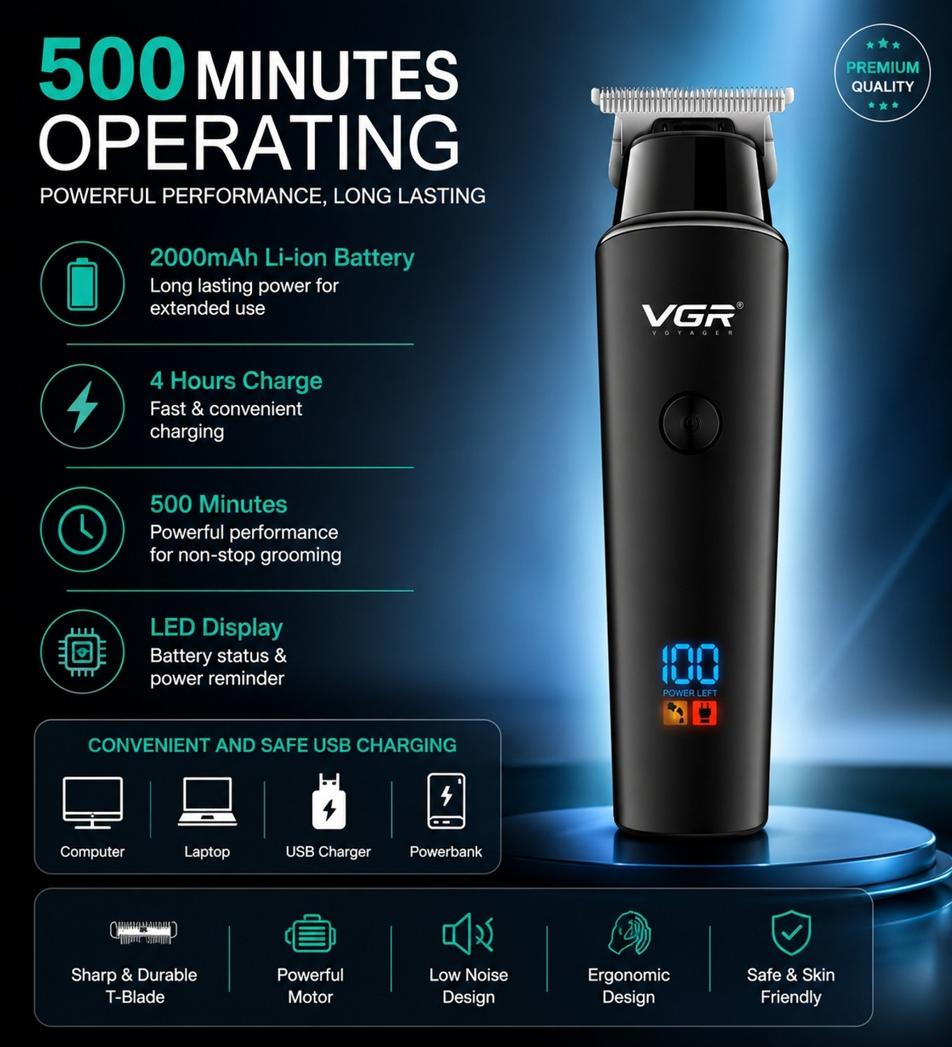 Image of VGR V-937 Professional Hair Trimmer With LED Display Black Pet Hair Trimmer