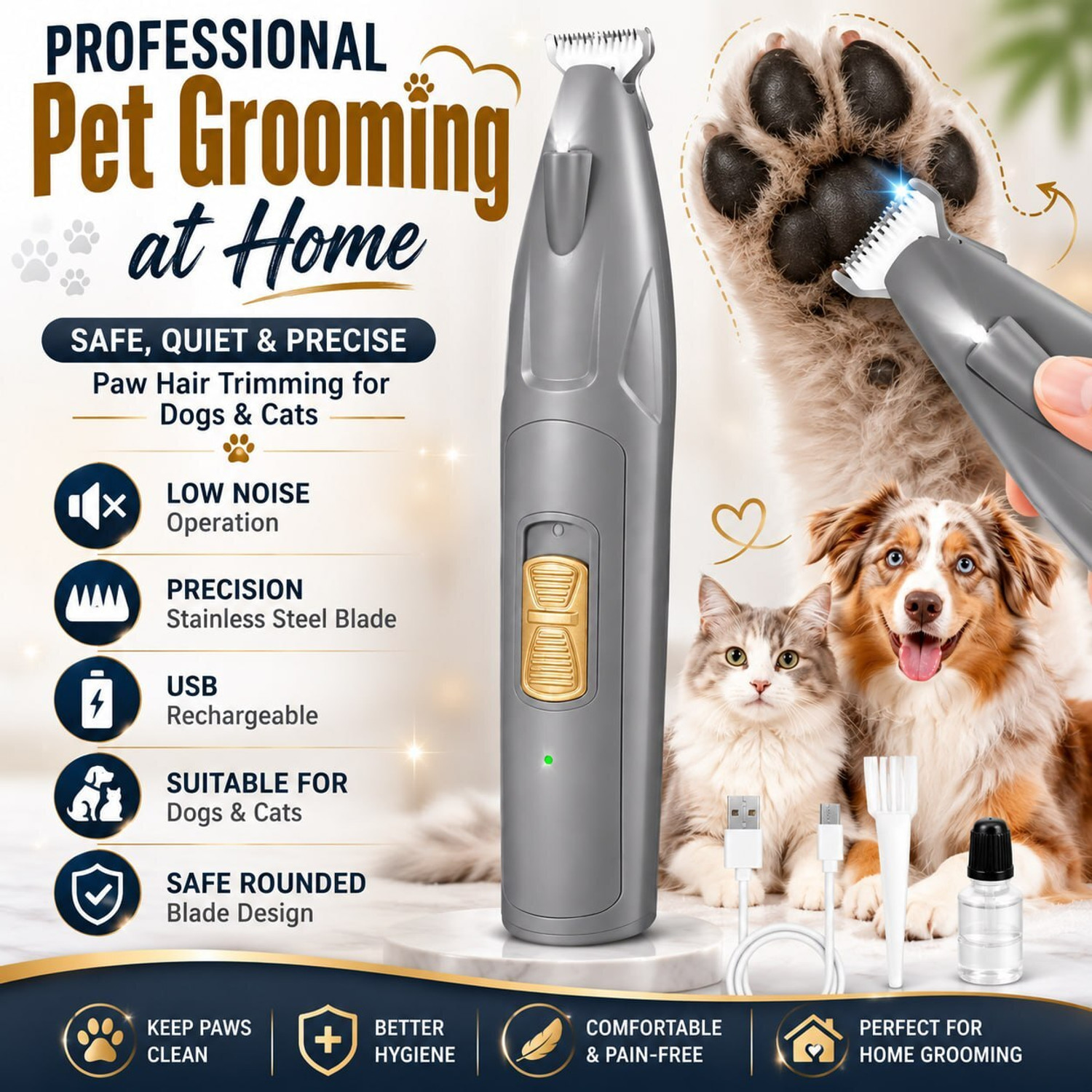 Image of Mcbazel Pet Paw Trimmer 2-Speed Rechargeable Dog & Cat Grooming Clipper for Safe Use Grey Pet Hair Trimmer