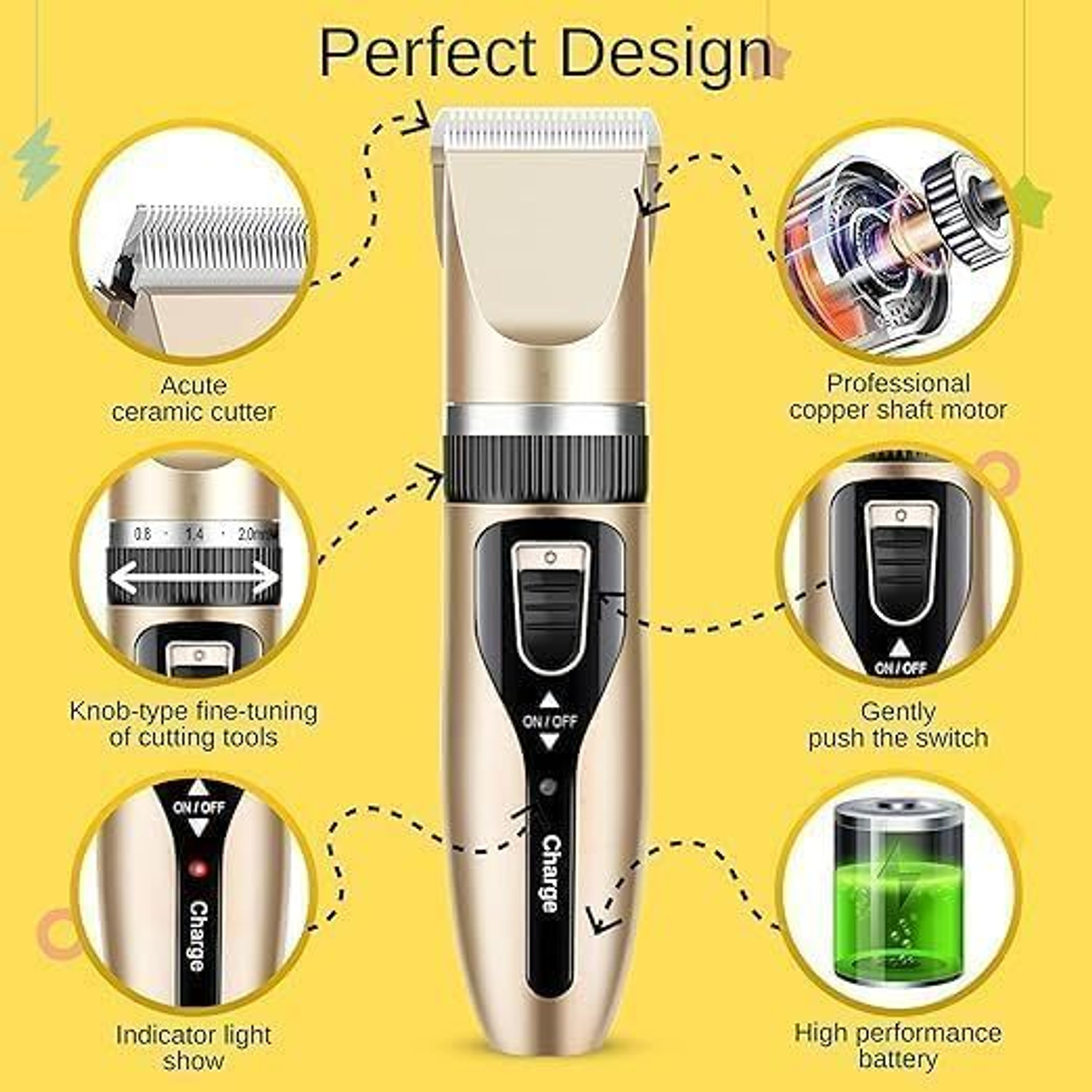 Image of SMARTHUBSTORE Pet Grooming Kit Clippers Low Noise Quiet Rechargeable Cordless Dog Trimmer Gold Multicolor Pet Hair Trimmer
