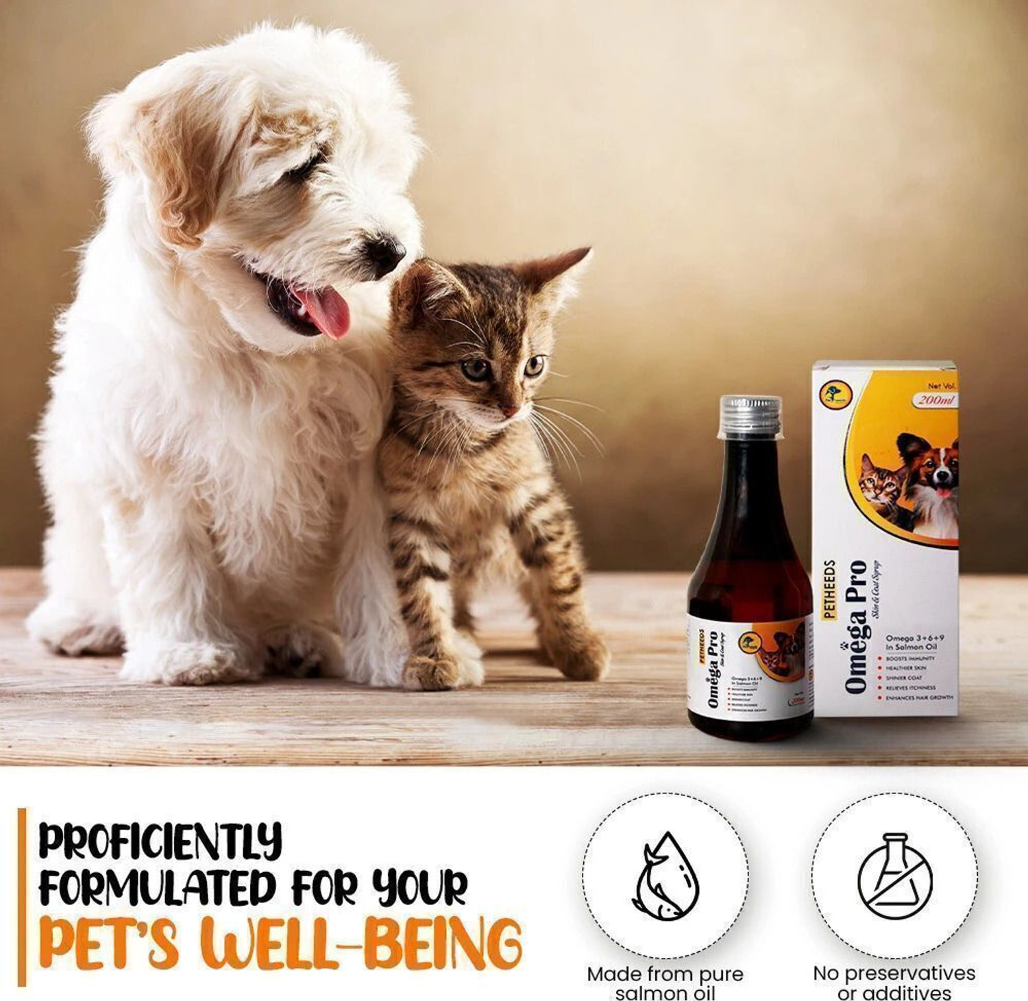 Image of PETHEEDS Premium Omega 3 6 9 Salmon Oil Syrup for Dogs & Cats, Healthy Skin, Coat, Joint Pet Health Supplements