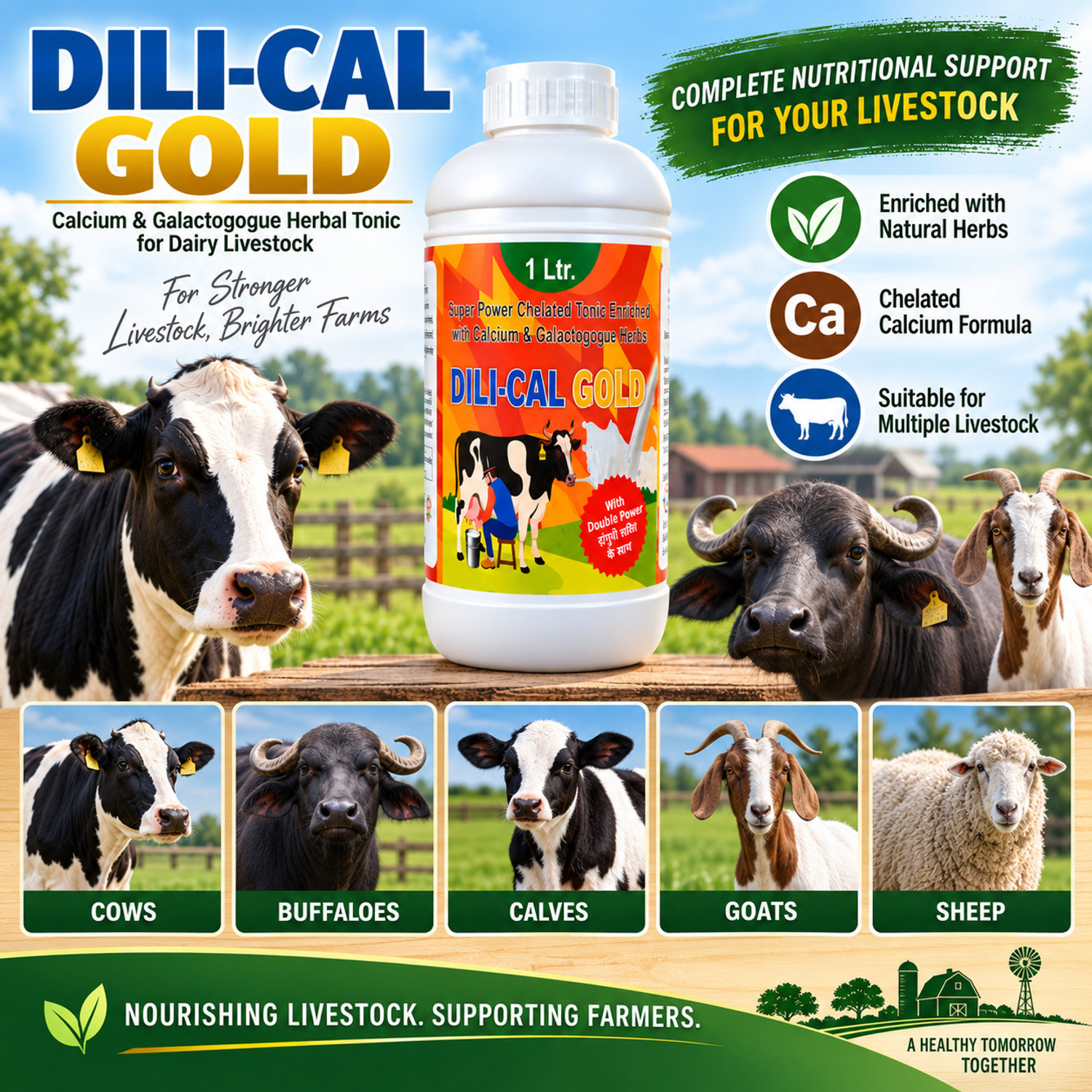 Image of Deeligent Biotech DILICAL Gold Calcium Supplement | Boosts Milk Yield,Strength & Immunity- Dollu Pet Health Supplements