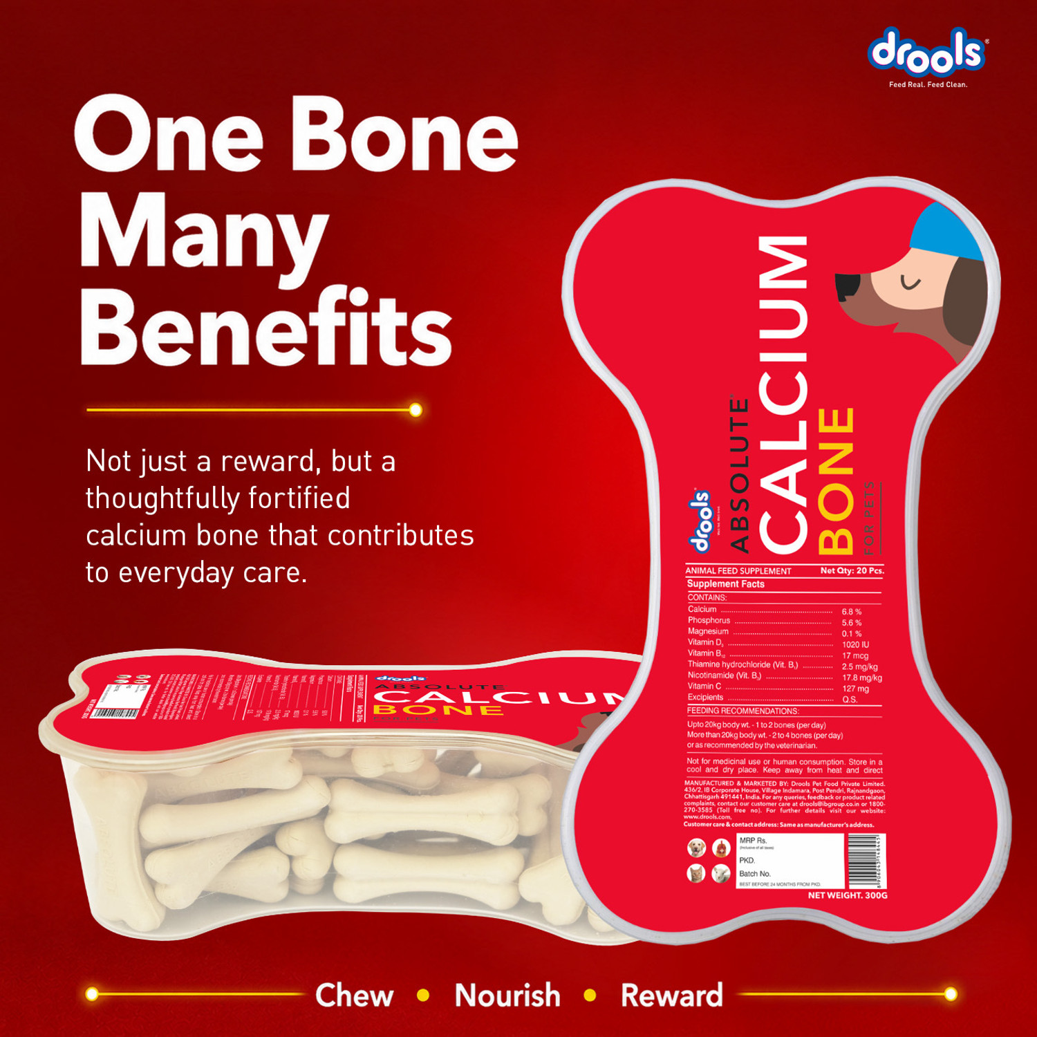 Image of Drools Absolute Calcium Bone(40 Pieces) Dog Treats / Pet Health Supplements