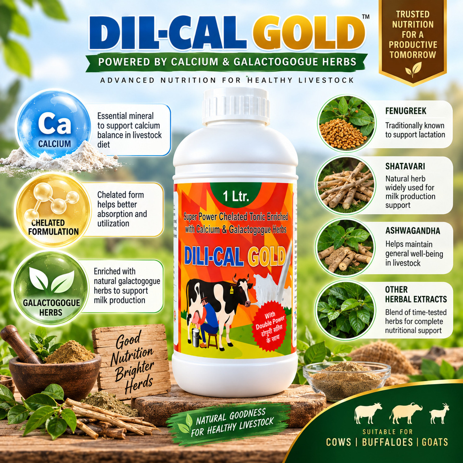 Image of Deeligent Biotech DILICAL Gold Calcium Supplement | Boosts Milk Yield,Strength & Immunity- Dollu Pet Health Supplements