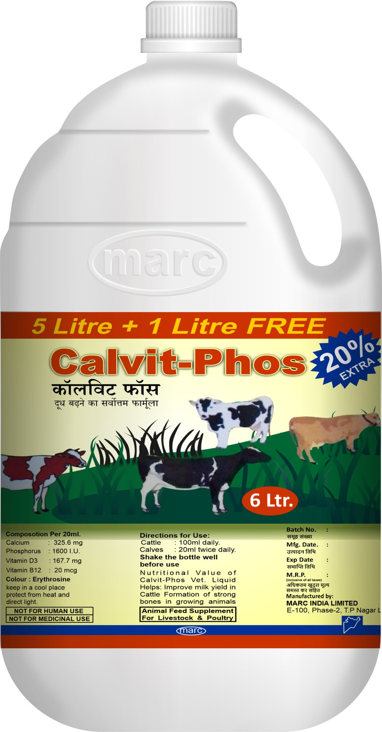 Image of MARC Calvit Phos 6 Ltr - Liquid Calcium & Phosphorus Supplement for Cattle Pet Health Supplements