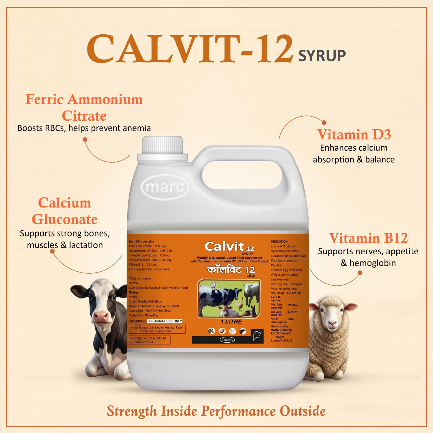 Image of MARC Calvit12 Syrup 1L | Weight Gainer & Nutritional Supplement for Animals Pet Health Supplements