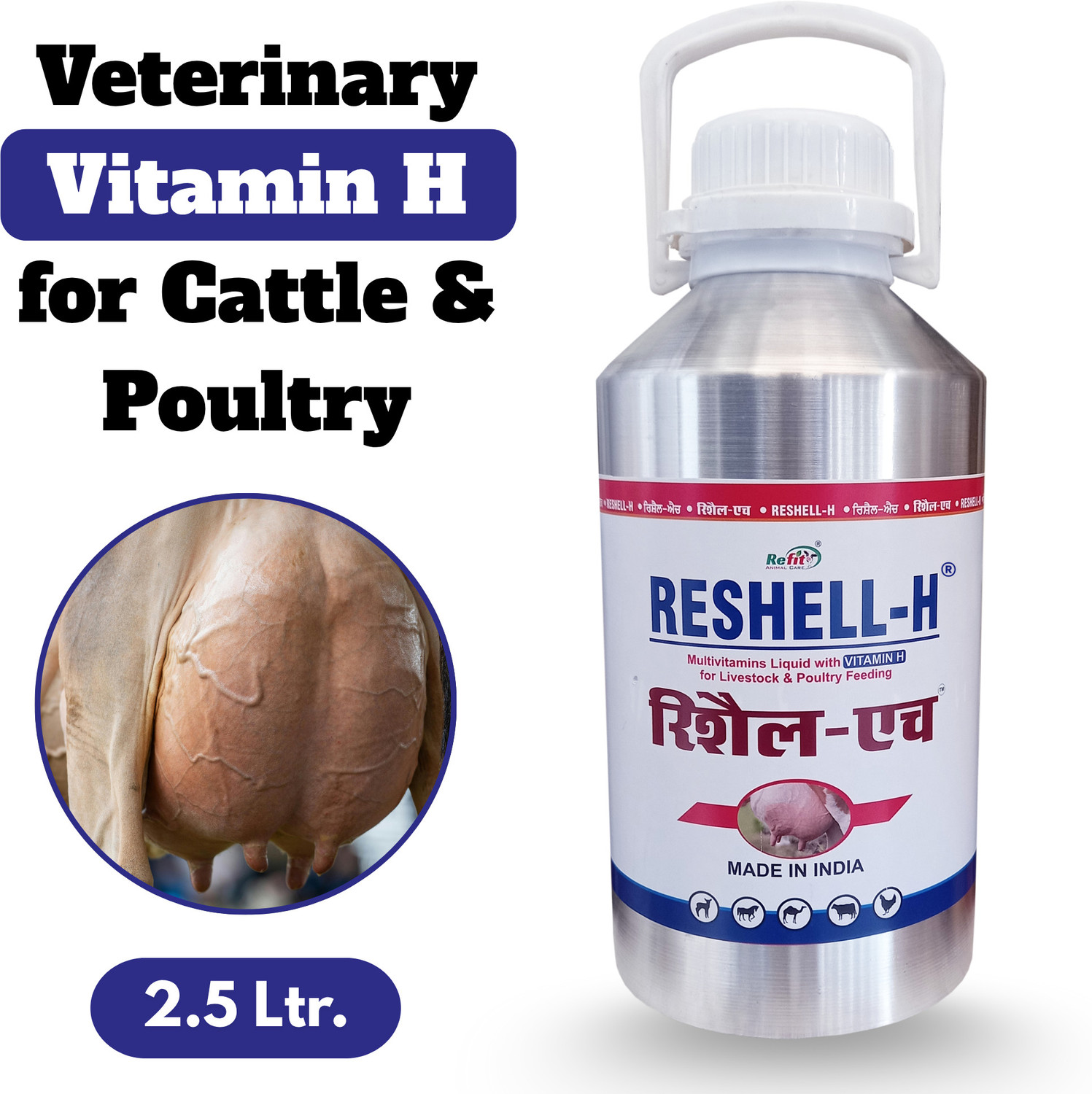 Image of REFIT ANIMAL CARE Vitamin H for Cow, Buffalo, Birds, Cattle & Poultry Multivitamins H, E, A & D3 Pet Health Supplements