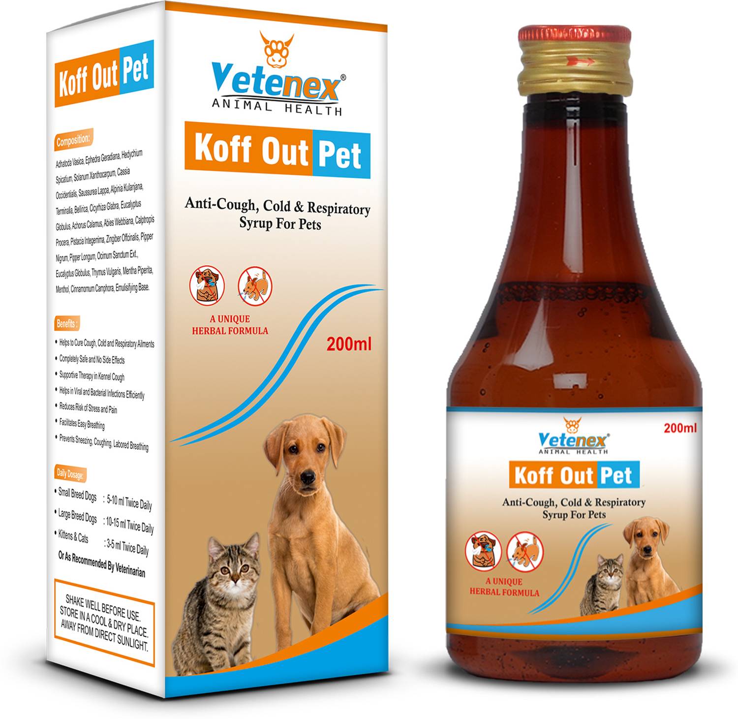 VETENEX Koff Out Pet - Cough Syrup For Dog, Puppy and Cats - 200