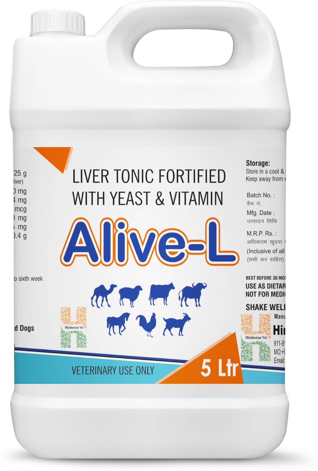 Alive - L Liver Tonic Fortified With Yeast & Vitamin for Cows, Buffaloes, Poultry, Horses, Camels, Calves, Pigs, Foals, Sheep & Goat Pet Health Supplements