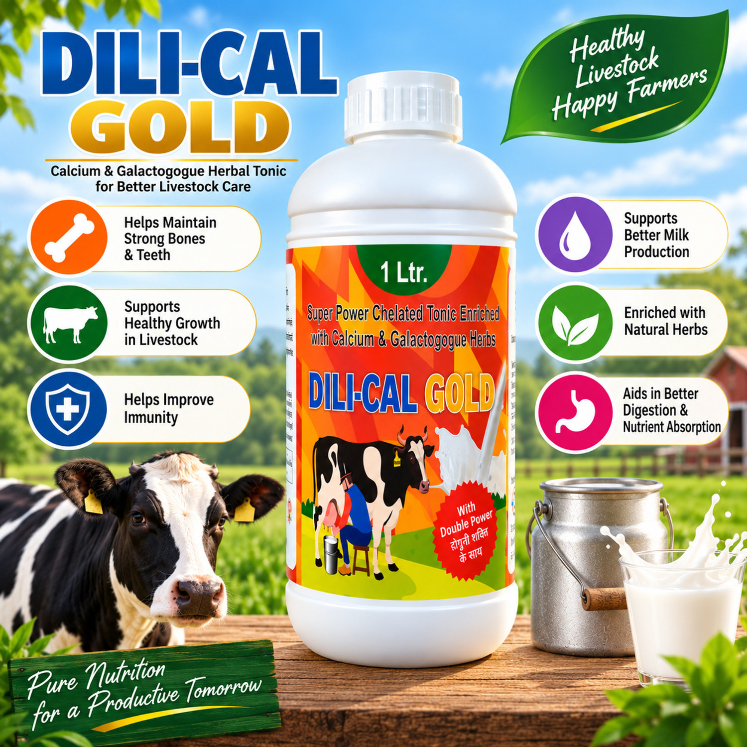 Image of Deeligent Biotech DILICAL Gold Calcium Supplement | Boosts Milk Yield,Strength & Immunity- Dollu Pet Health Supplements