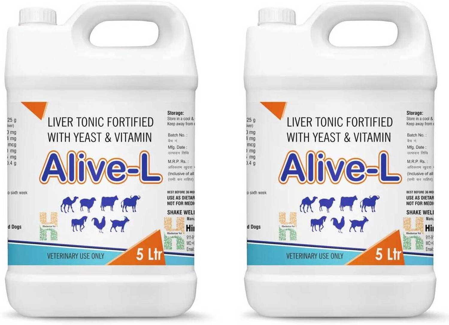 Alive - L Liver Tonic Fortified With Yeast & Vitamin for Cows, Buffaloes, Poultry, Horses, Camels, Calves, Pigs, Foals, Sheep & Goat (Pack of 2) Pet Health Supplements