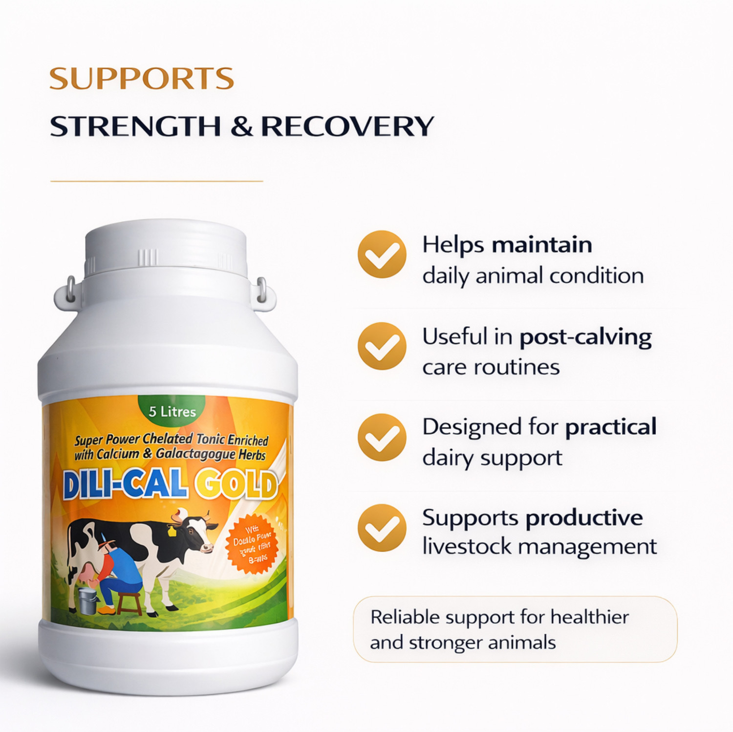 Image of Deeligent Biotech DILICAL Gold Calcium Supplement | Boosts Milk Yield,Strength & Immunity- Dollu Pet Health Supplements