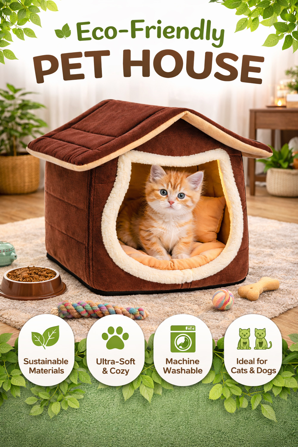 Image of mewkat Luxury Ultra-Soft Indoor Pet House for Cats & Kittens Cat, Dog House