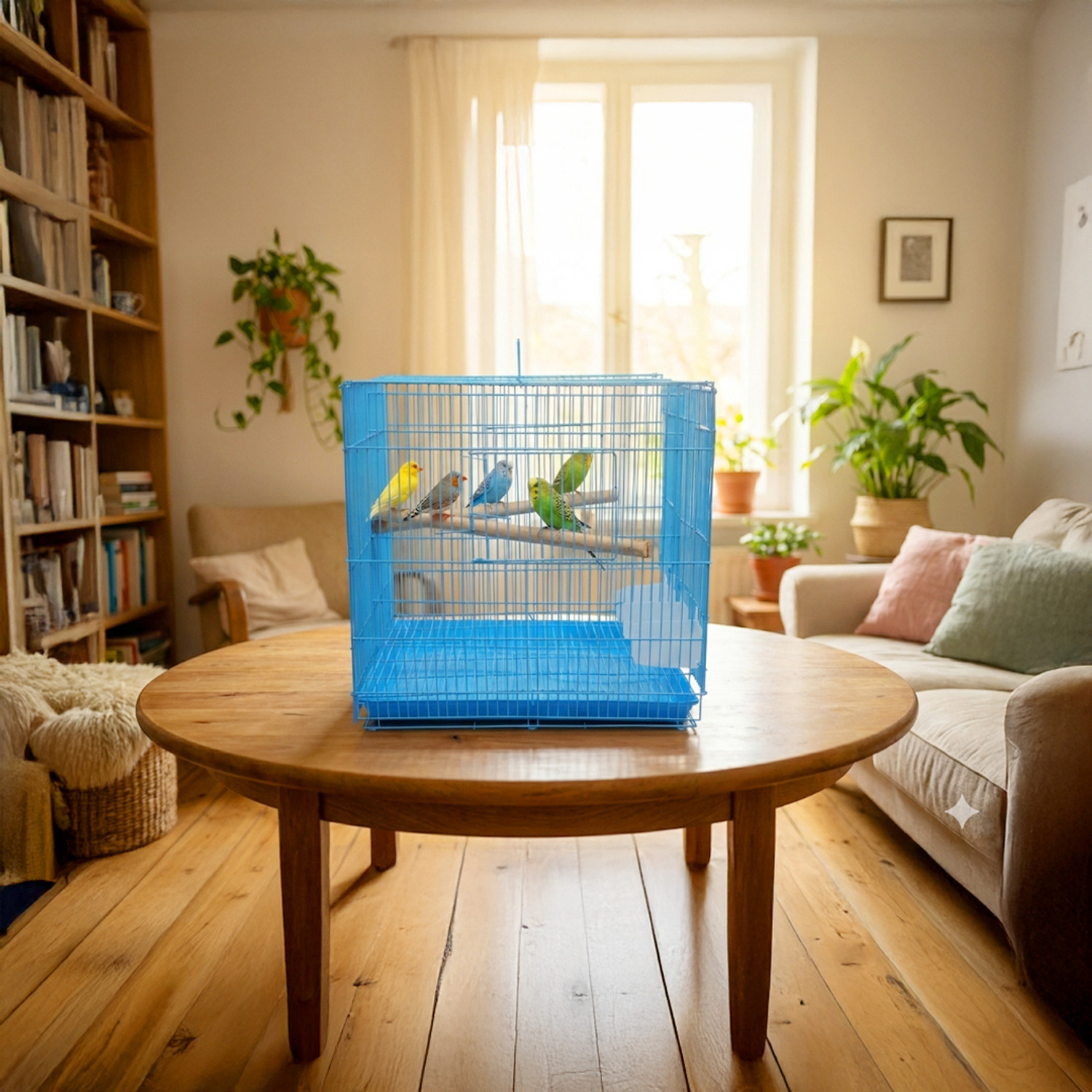 Image of Devis 2 ft Partition Metal Bird Cage for Lovebirds, Parrots, & Budgies, Blue. Bird Cage