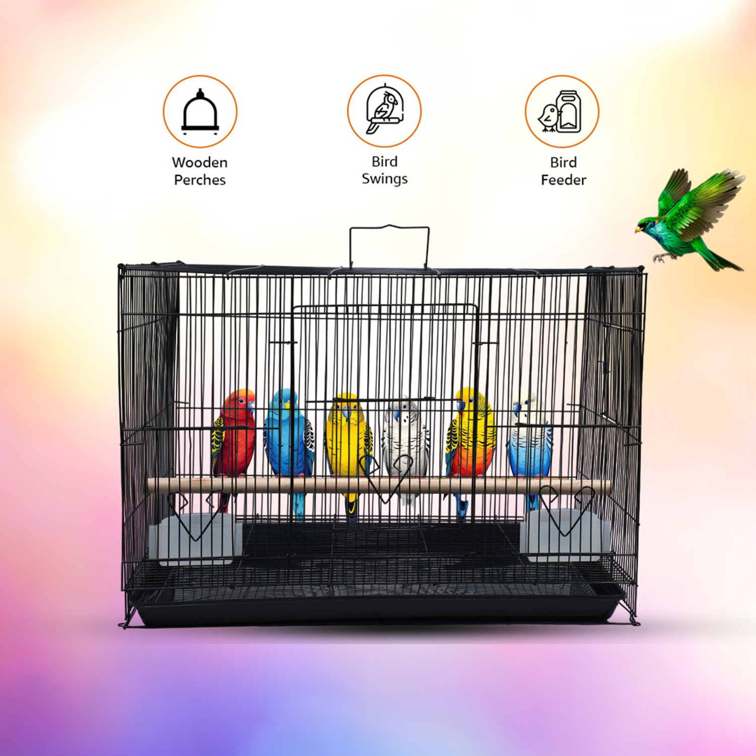 hara 24 Inch Metal Black Bird Cage – Strong Frame for Pet Birds Bird Cage