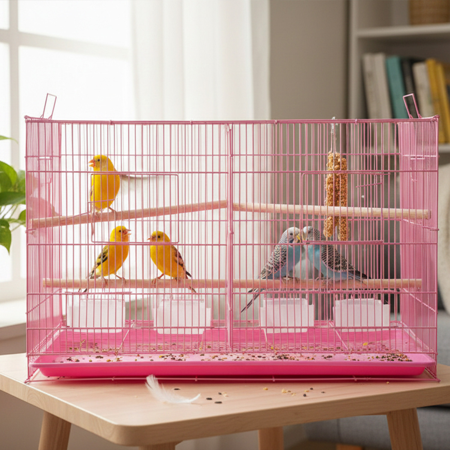Image of Devis 2 Ft Partition PINK Bird Cage for Budgies, Finches, Lovebirds Bird Cage
