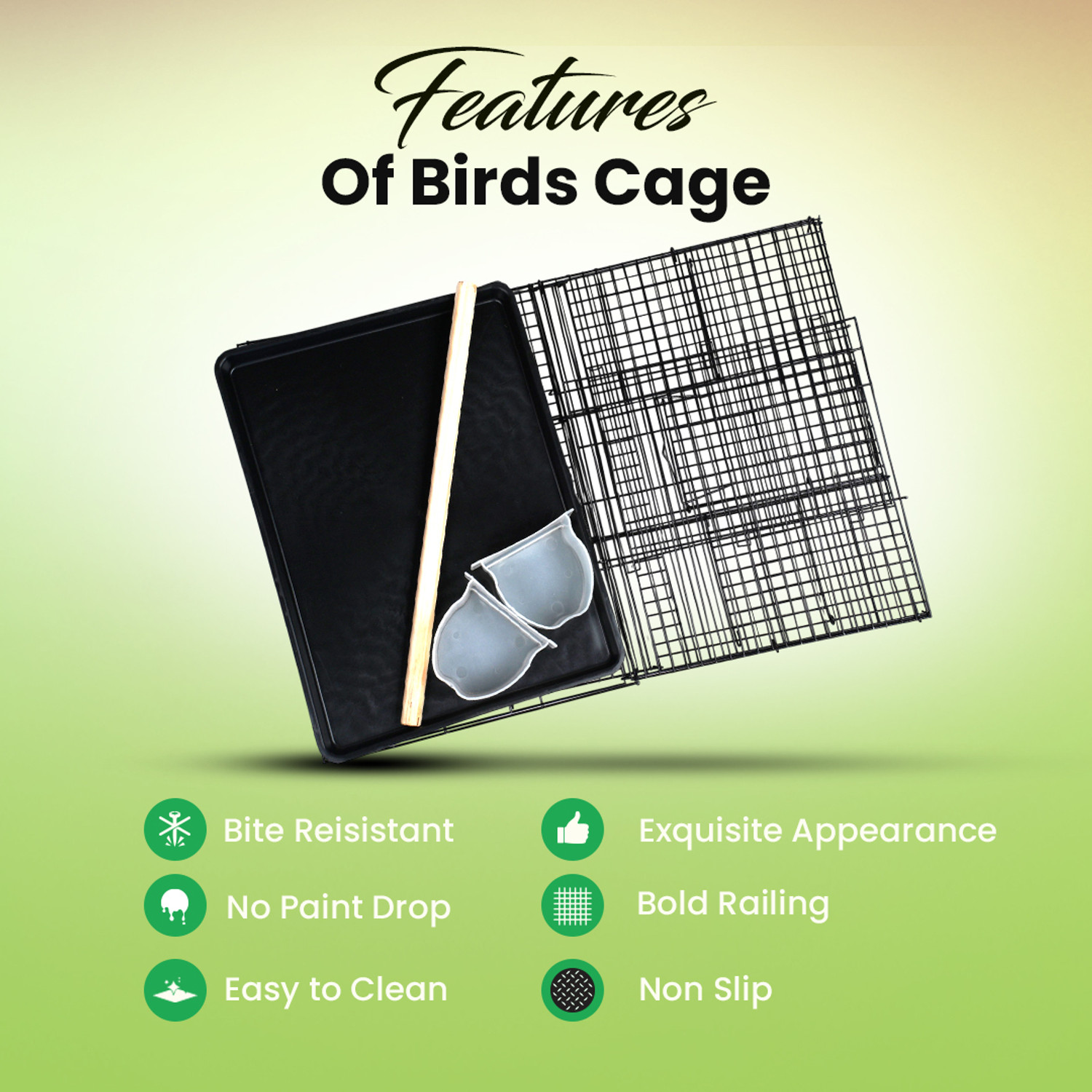 Image of hara 20 Inch Black Bird Cage - Sleek Finish & Heavy-Duty Build Bird Cage