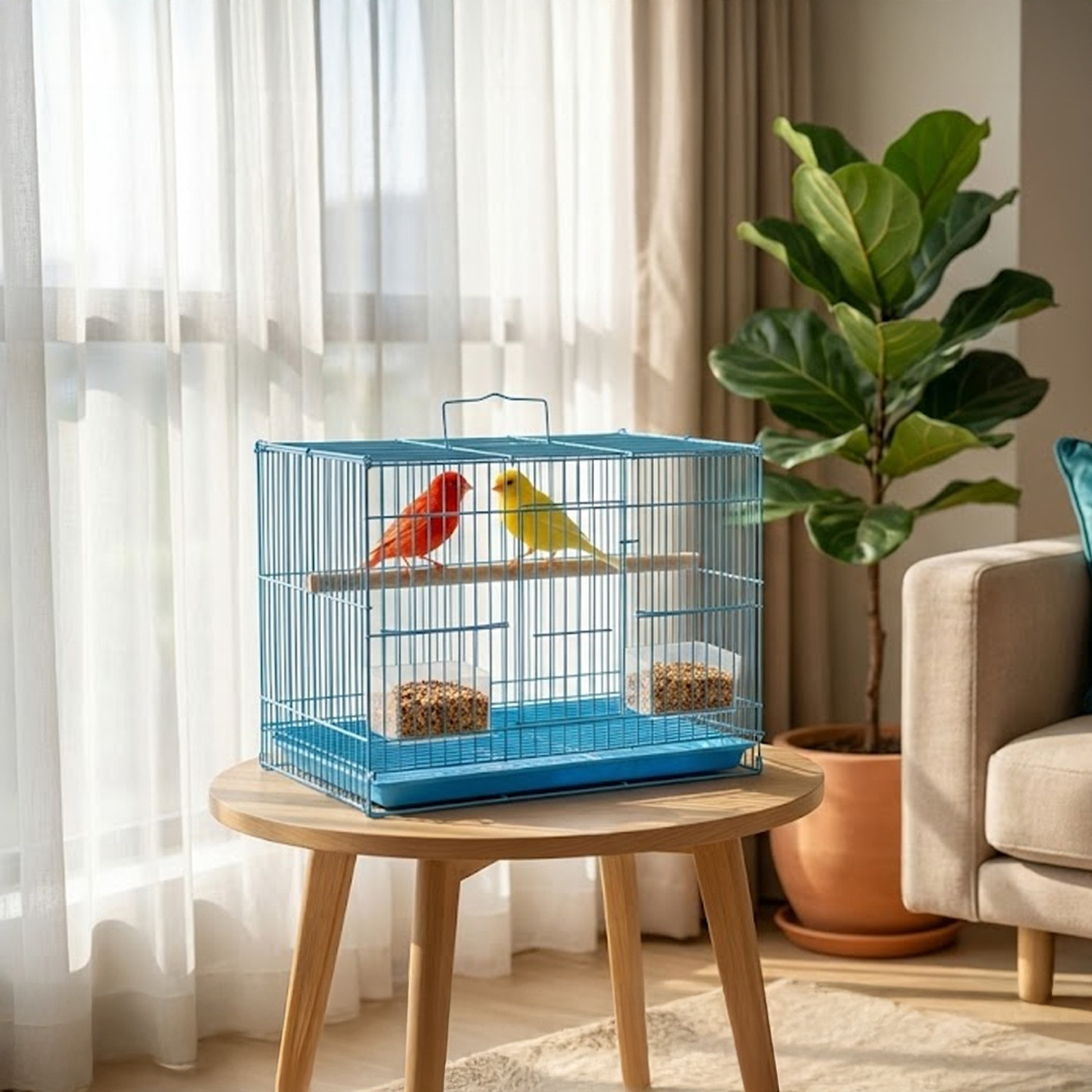 Devis 38 CM Bird Cage for Budgies, Finches, Lovebirds & Free Toys Color Blue Bird Cage