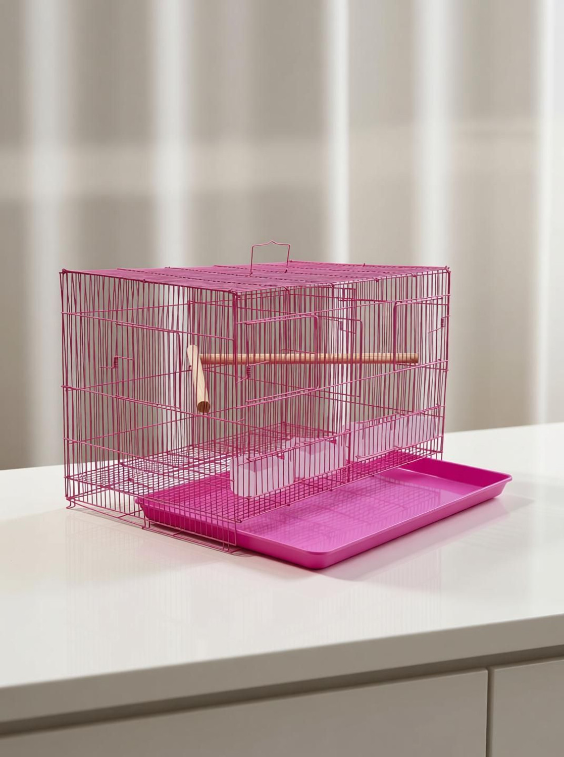 Image of HARA ENTERPRISES 2 Ft Partition pink Bird Cage for Budgies, Finches, Lovebirds & Free Toys Bird Cage
