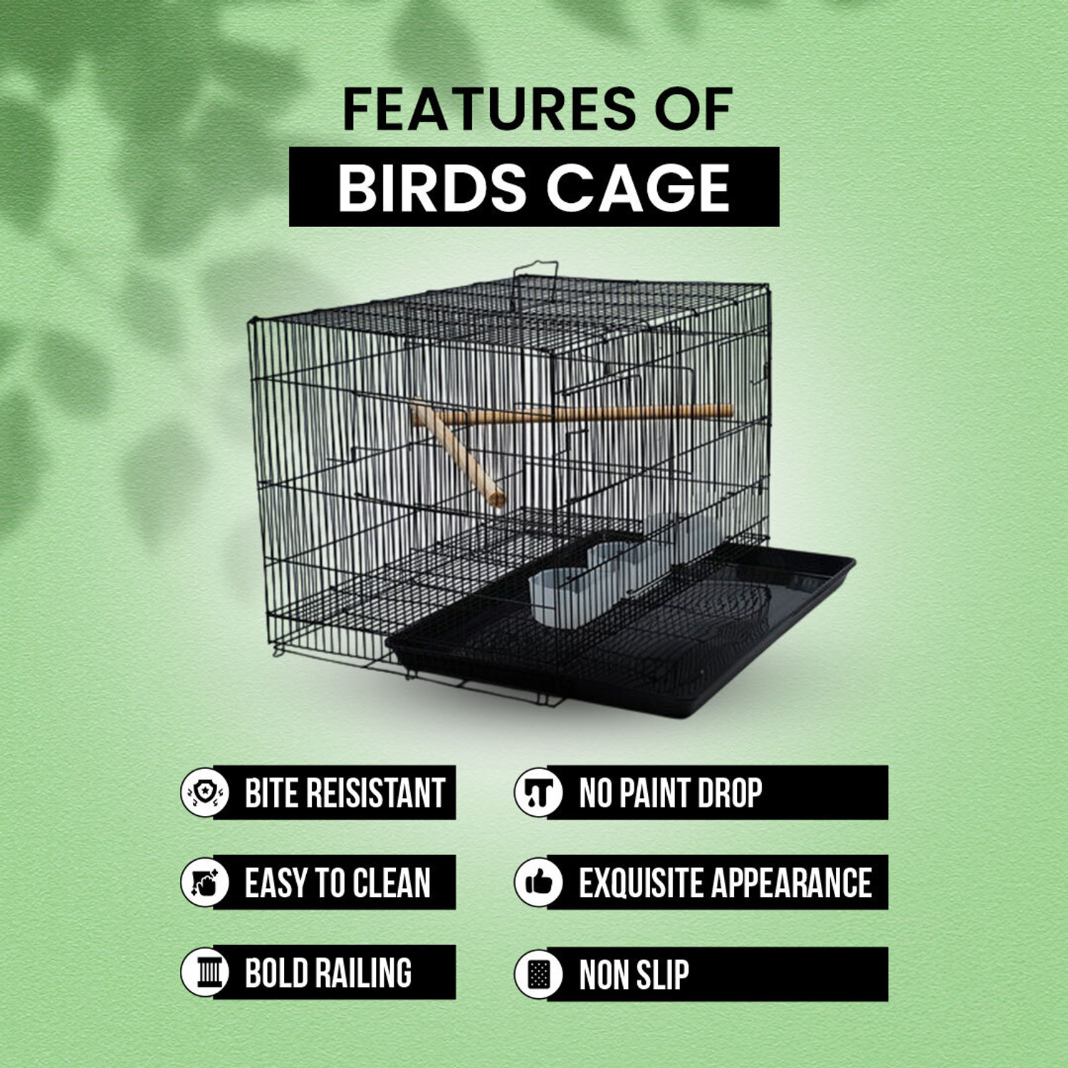 Image of Devis 2 Ft,61x42x42 cm partition Black Bird Cage for Budgies, Finches, Lovebirds Bird Cage
