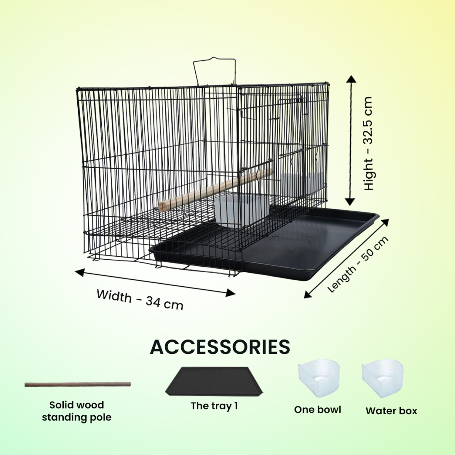 Image of hara 20 Inch Black Bird Cage - Sleek Finish & Heavy-Duty Build Bird Cage