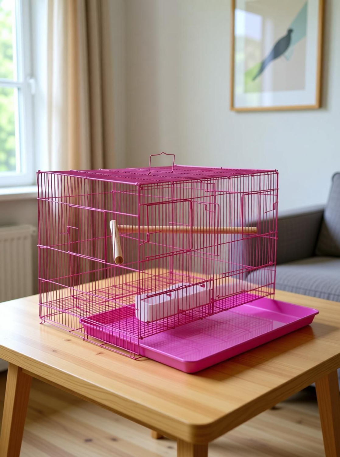Image of HARA ENTERPRISES 2 Ft Partition pink Bird Cage for Budgies, Finches, Lovebirds & Free Toys Bird Cage