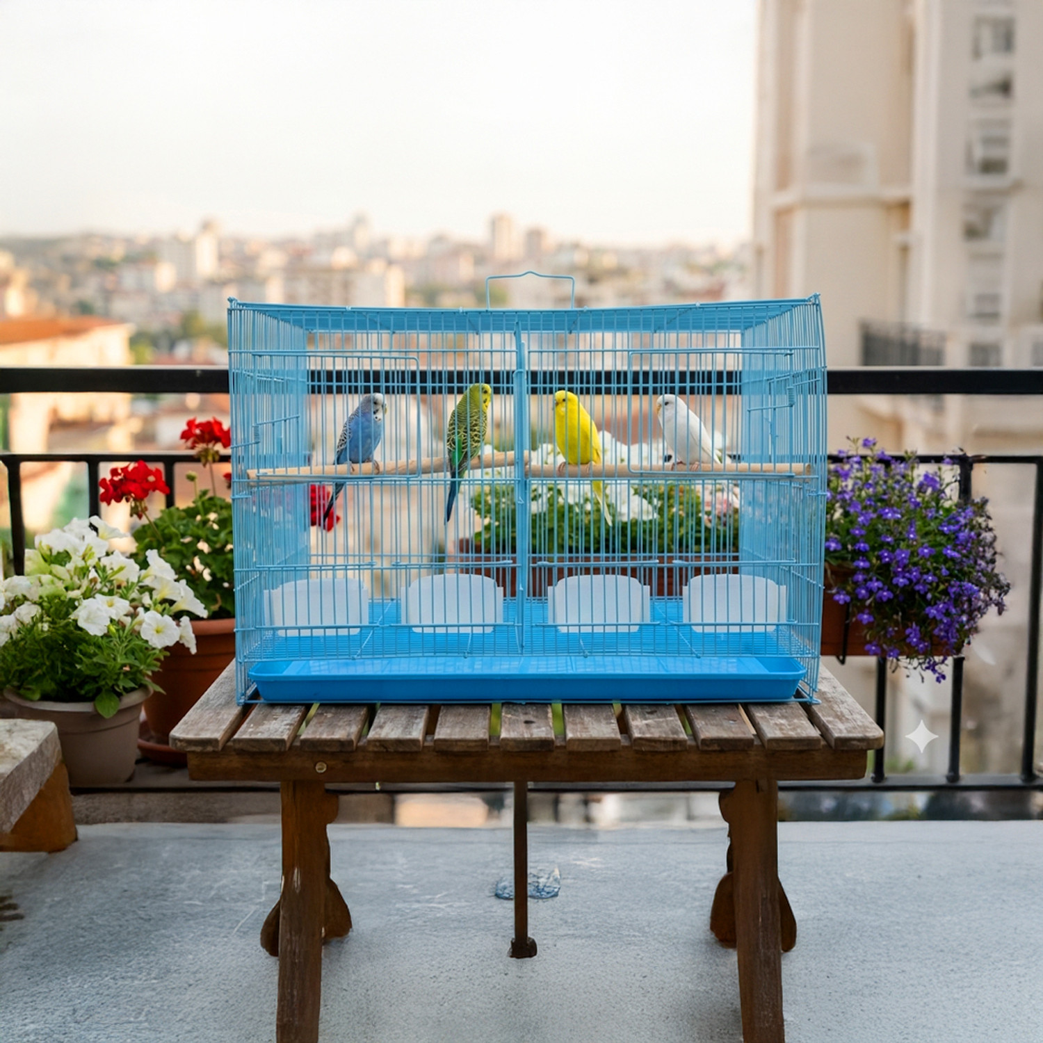 Image of Devis 2 ft Partition Metal Bird Cage for Lovebirds, Parrots, & Budgies, Blue. Bird Cage