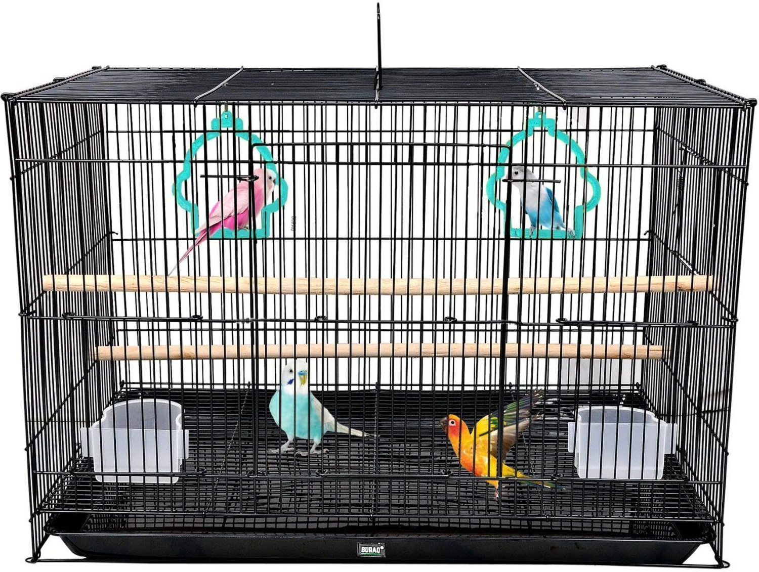 Image of Buraq PETS 2 FT Bird Cage Best for Lovebird /Pet, Parrot, Parakeet, Budgie, Cockatiel Cage Hammock Large Bird Cage (Size: 23.5 inch Long, 16.5 inch Wide and 16 inch Height) With 2 cups , 2 Perches , 2 Bird Rings. Color May Vary (24 inch) . Bird Cage