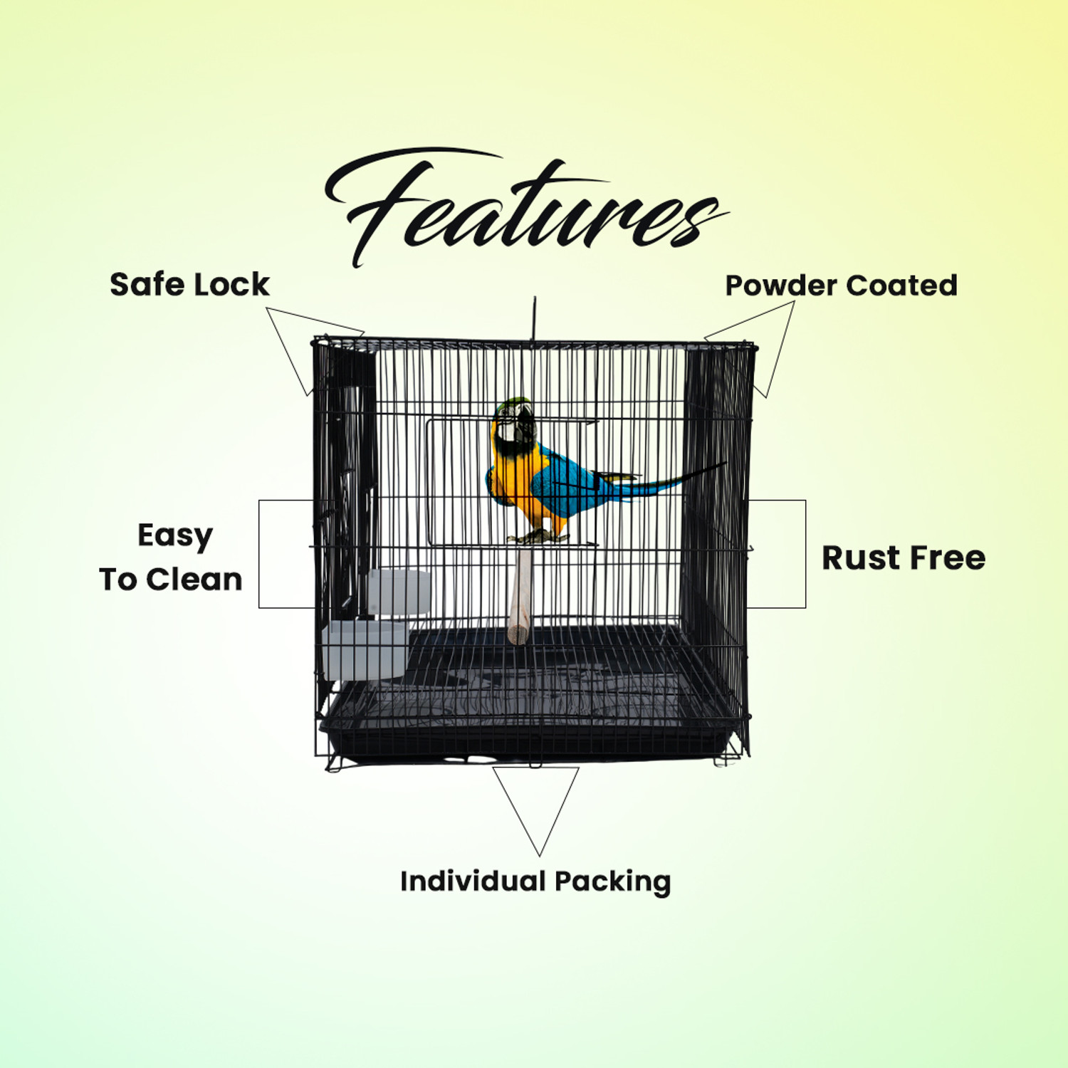 Image of hara 20 Inch Black Bird Cage - Sleek Finish & Heavy-Duty Build Bird Cage