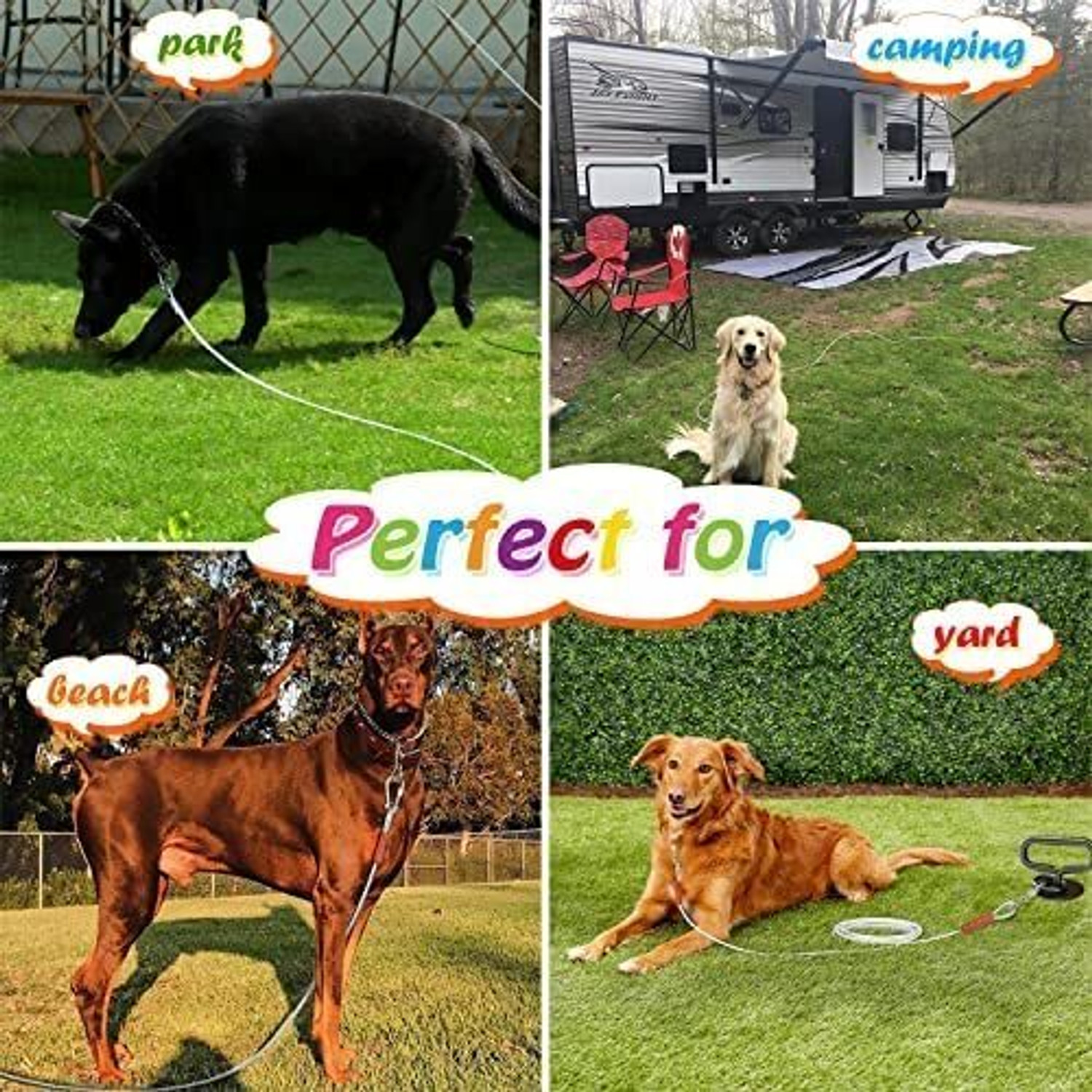 Image of oaky 10FT(4mm) Lightweight Tie Out Cable Dog Leash for training walking dog chain 305 cm Dog Cord Leash
