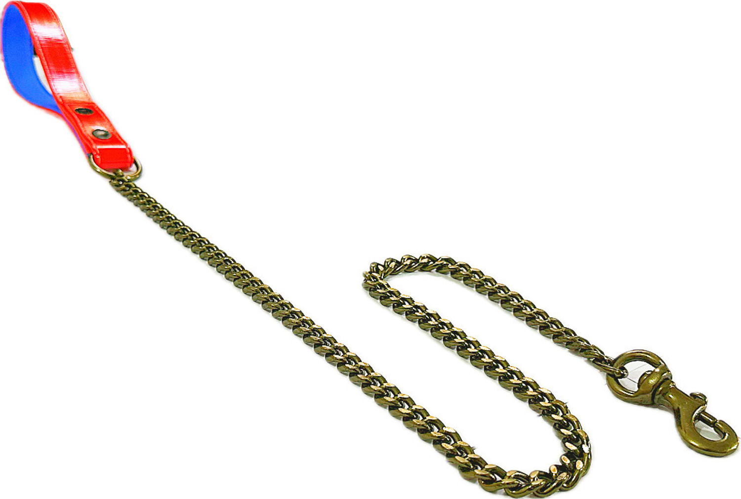 Image of SUPER CHAIN LEATHER Tone Leash Chew Proof Soft Padded Handle with BRASS Hook(LARGE-MEDIUM) 130 cm Dog Chain Leash